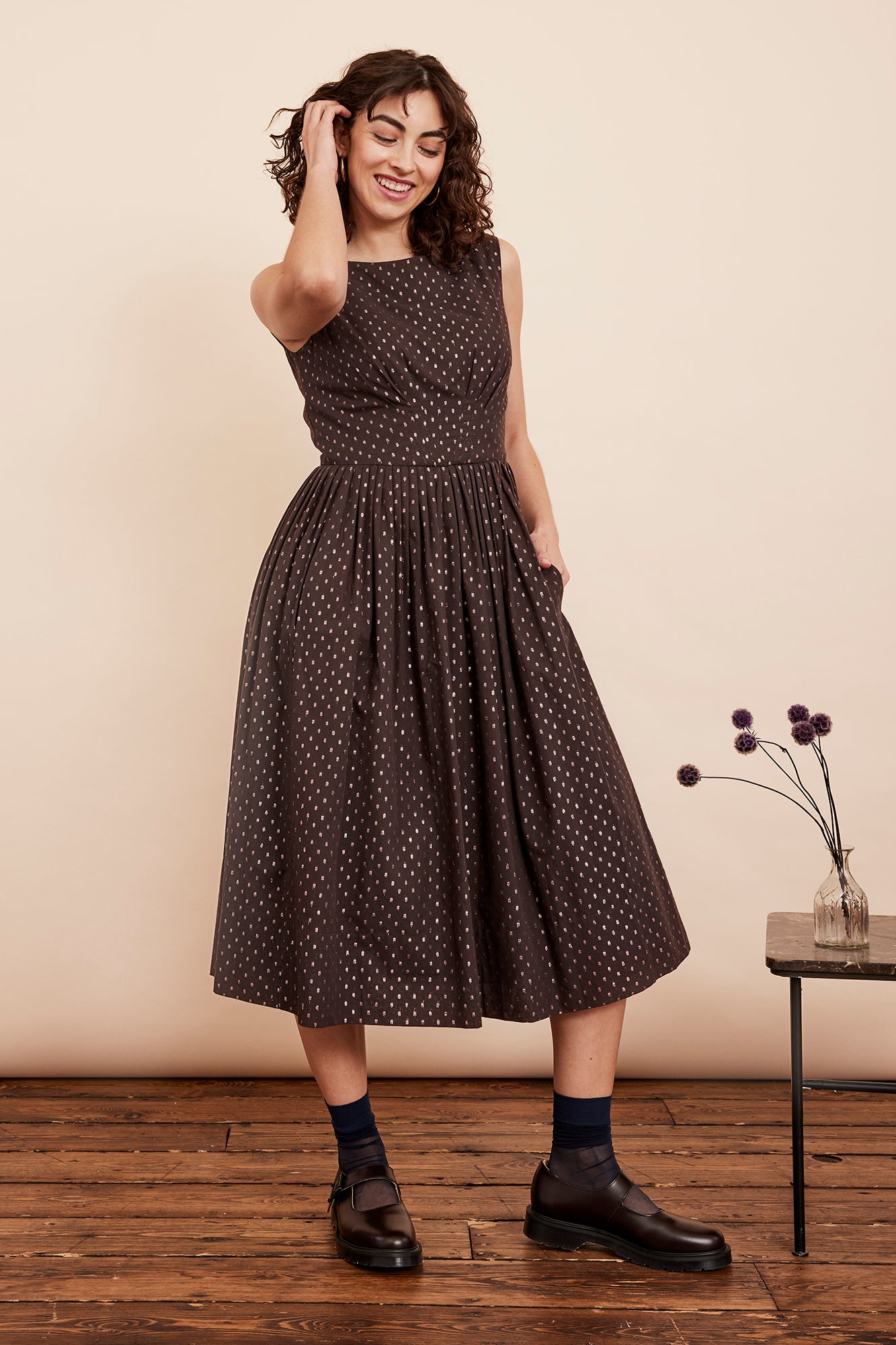 Image of Abigail Chocolate Lurex Spot Dress Long Autumn/Winter 2024 - Dress