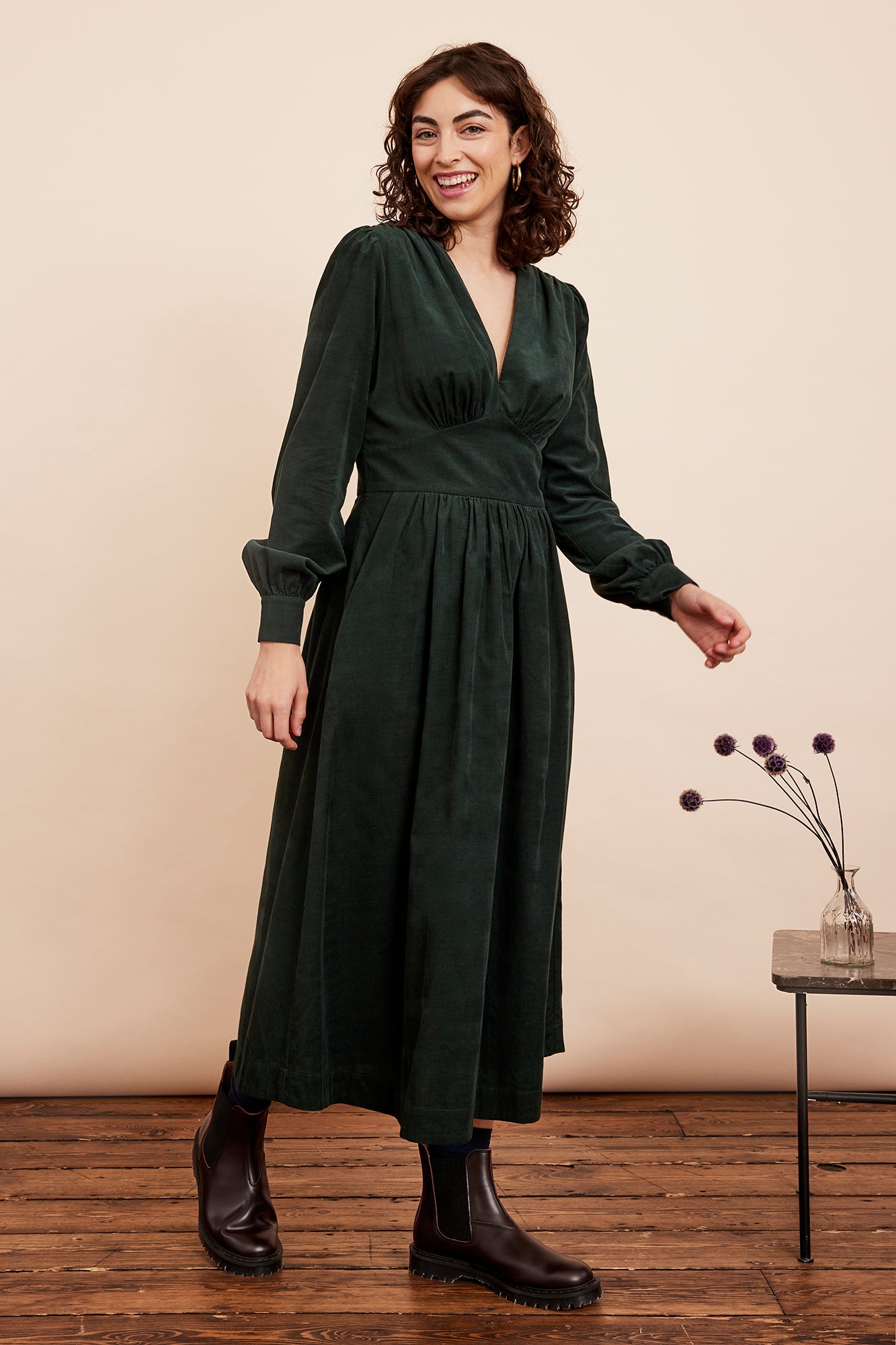 Image of Amara Needlecord Sycamore Green Dress Autumn/Winter 2024 - Dress