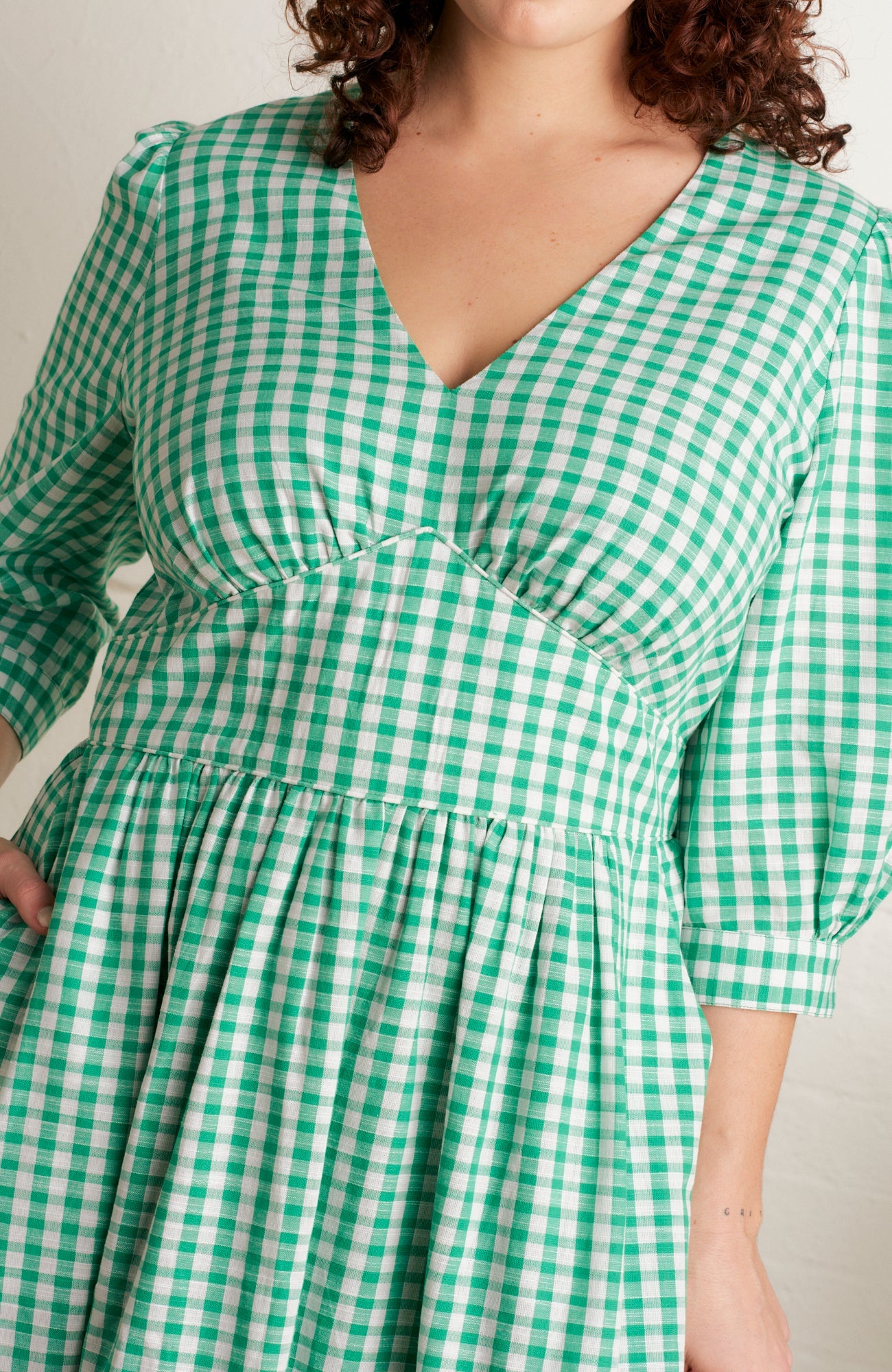 Image of AMELIA EMERALD GREEN GINGHAM DRESS - NON RETURNABLE SAMPLE SAMPLE SALE - Dress