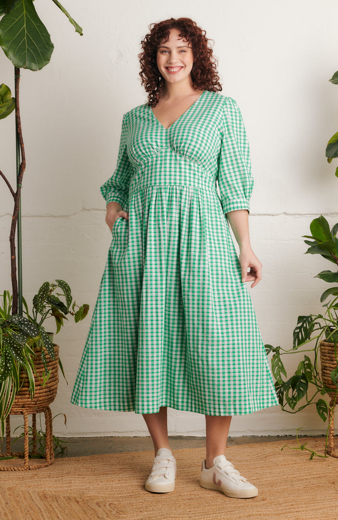 Amelia Emerald Green Gingham Dress Emily and Fin