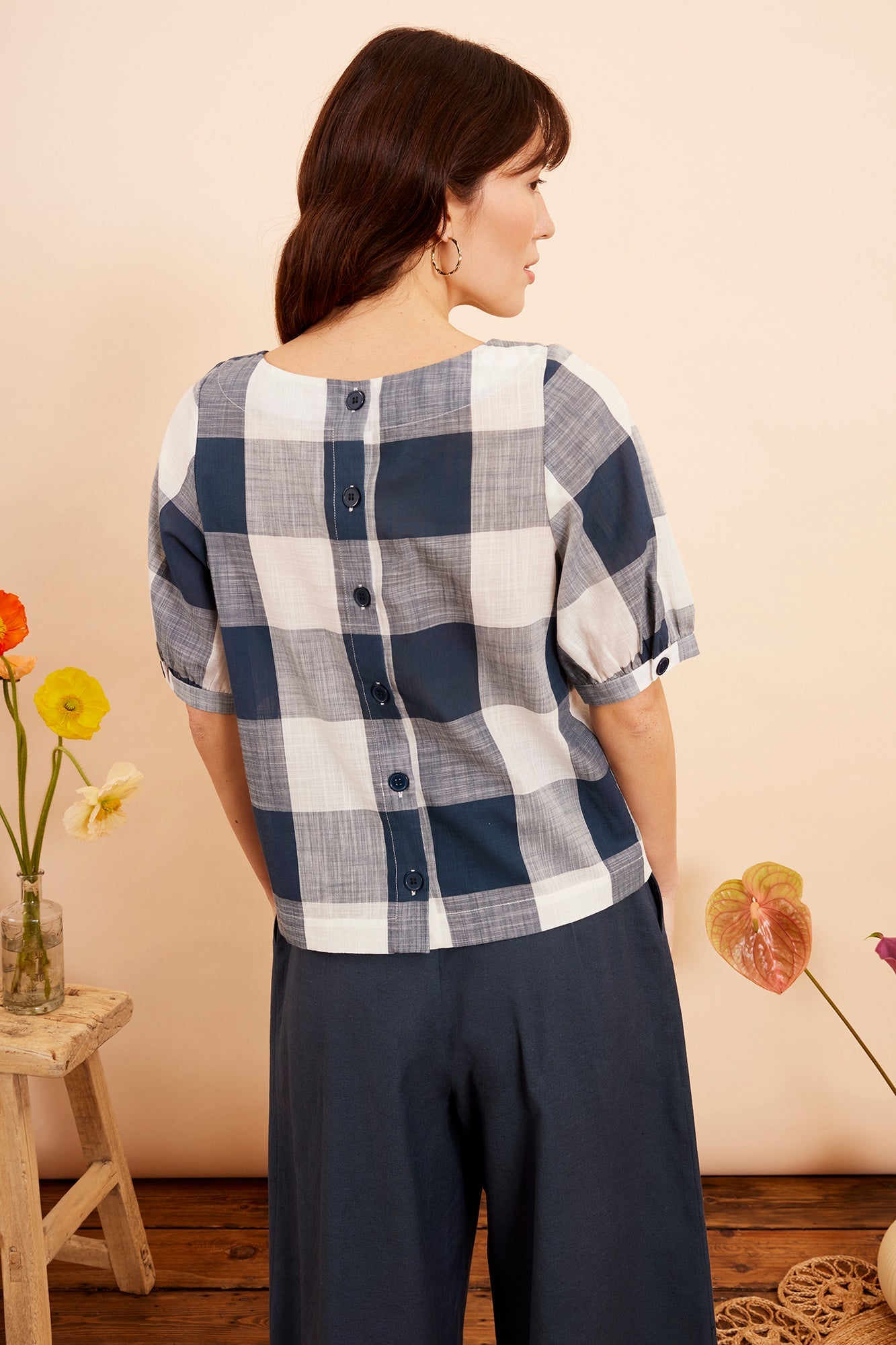 Image of AVA INDIGO PLAID TOP - NON RETURNABLE SAMPLE SAMPLE SALE - Top