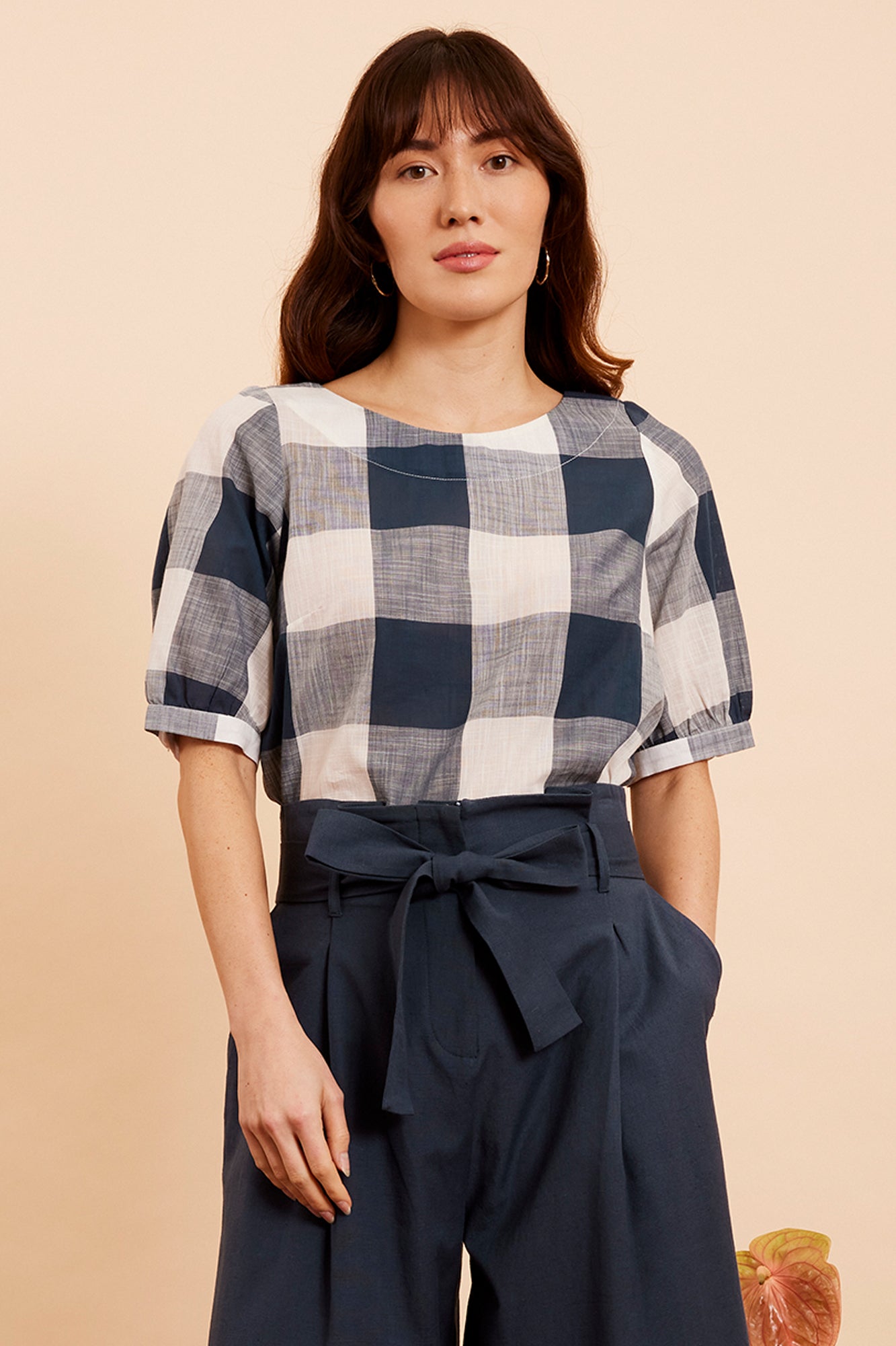 Image of AVA INDIGO PLAID TOP - NON RETURNABLE SAMPLE SAMPLE SALE - Top