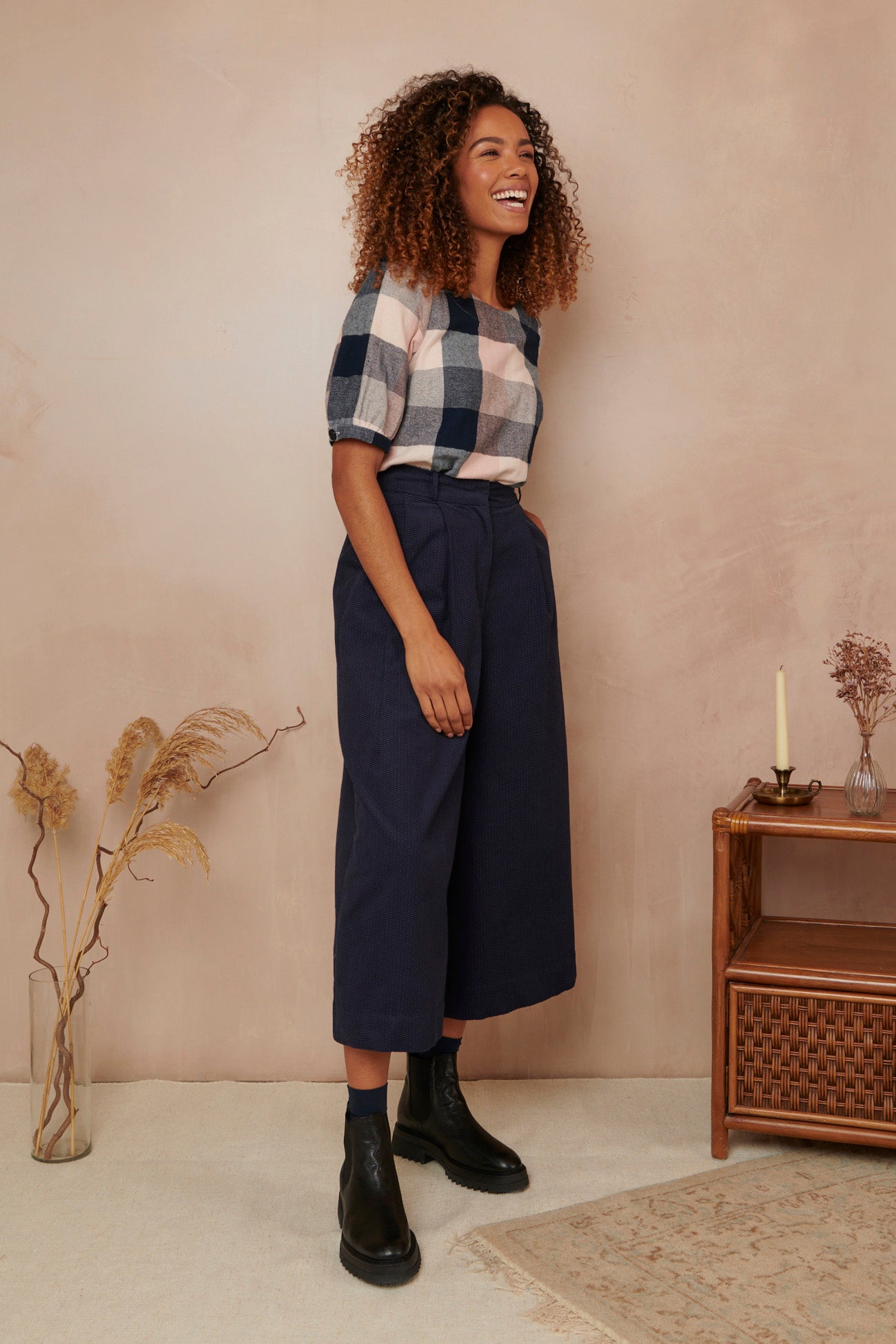 Image of Lori Textured Cord Navy Culotte Autumn/Winter 2023 - Trouser