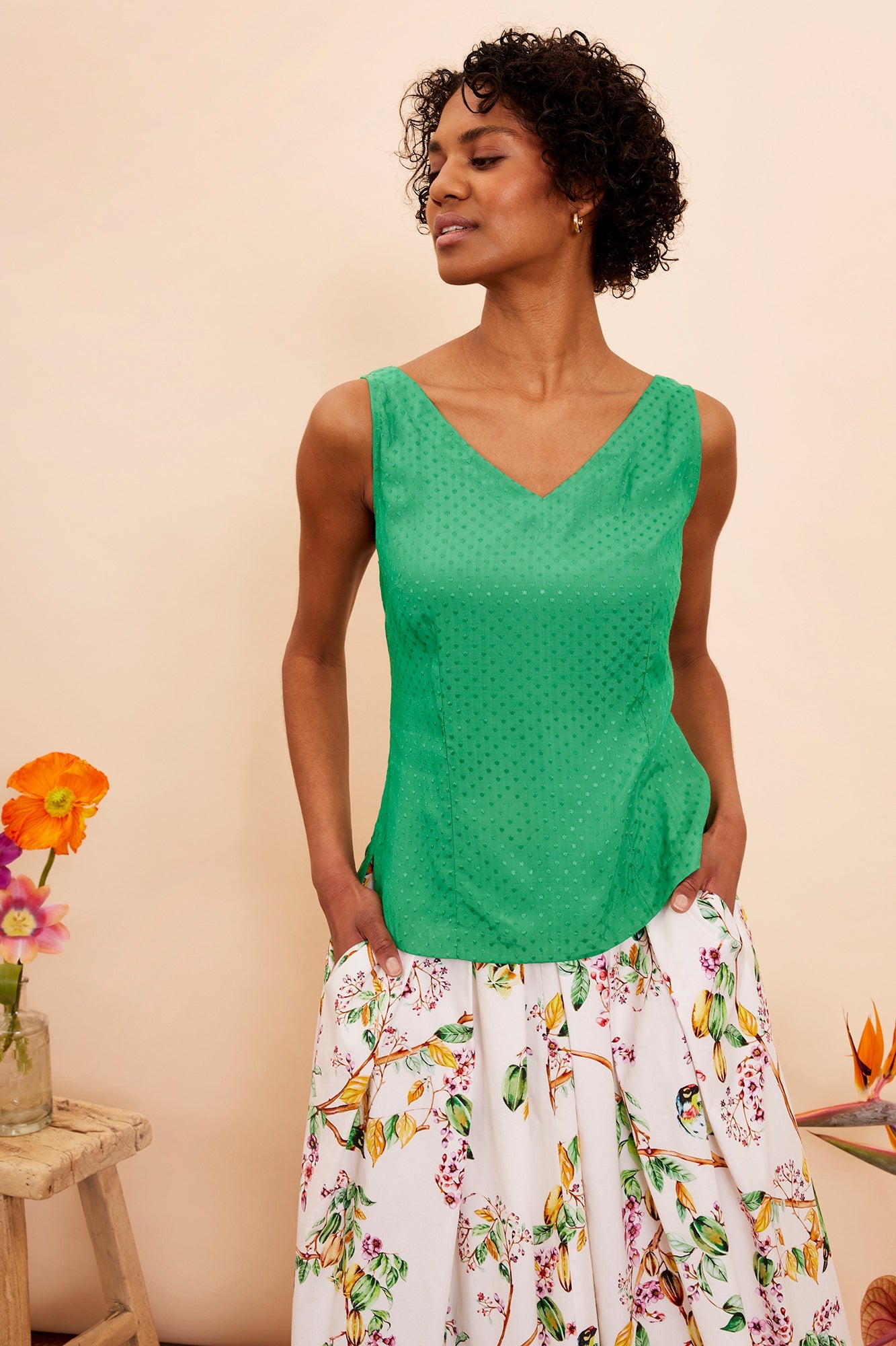 Image of BETSY GREEN DOBBY SPOT TOP - NON RETURNABLE SAMPLE SAMPLE SALE - Top