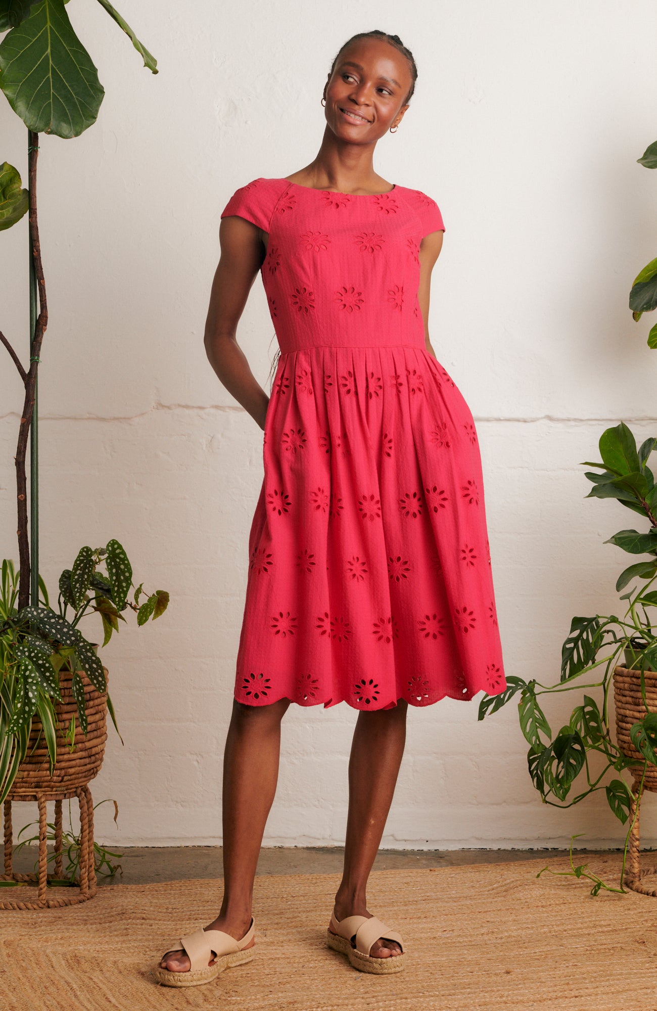 Image of CLAUDIA FLORAL BRODERIE CRIMSON RED DRESS - NON RETURNABLE SAMPLE ARCHIVE SS - Dress