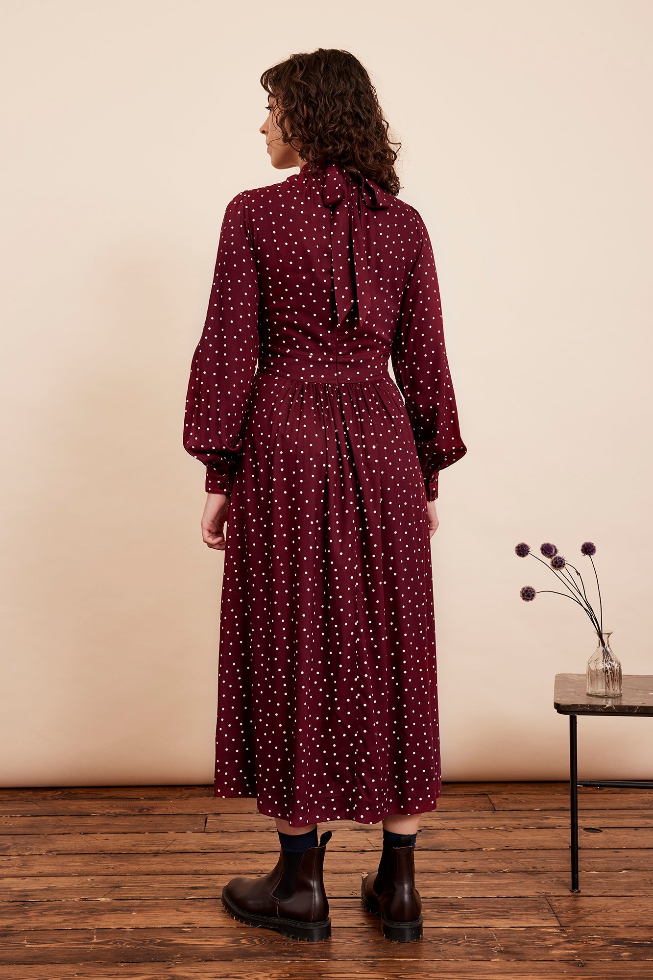 Image of Daphne Plum Red Spot Dress Autumn/Winter 2024 - Dress