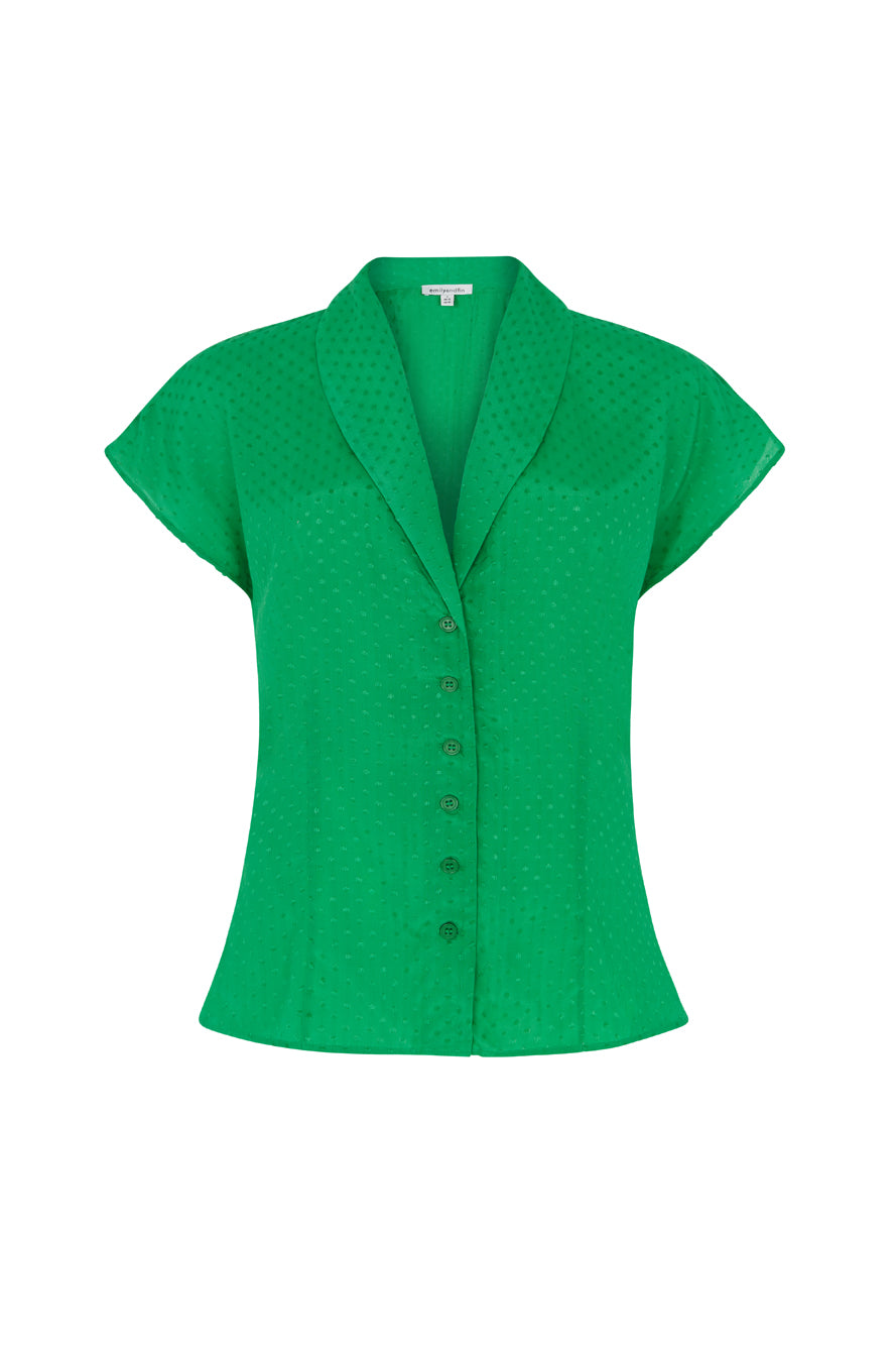 Image of EVIE GREEN DOBBY SPOT BLOUSE - NON RETURNABLE SAMPLE SAMPLE SALE - Top