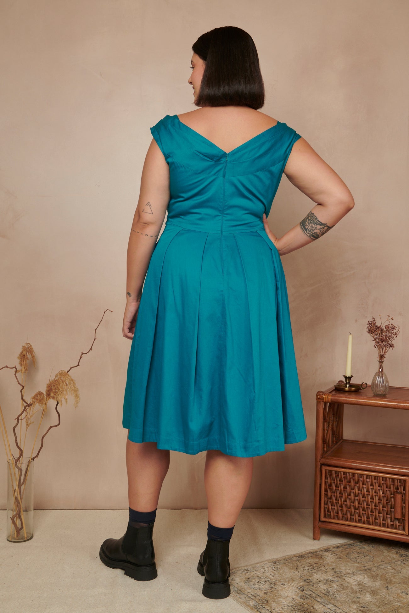 Image of FLORENCE COTTON SATIN BLUE TOPAZ DRESS - NON RETURNABLE SAMPLE SAMPLE SALE - Dress