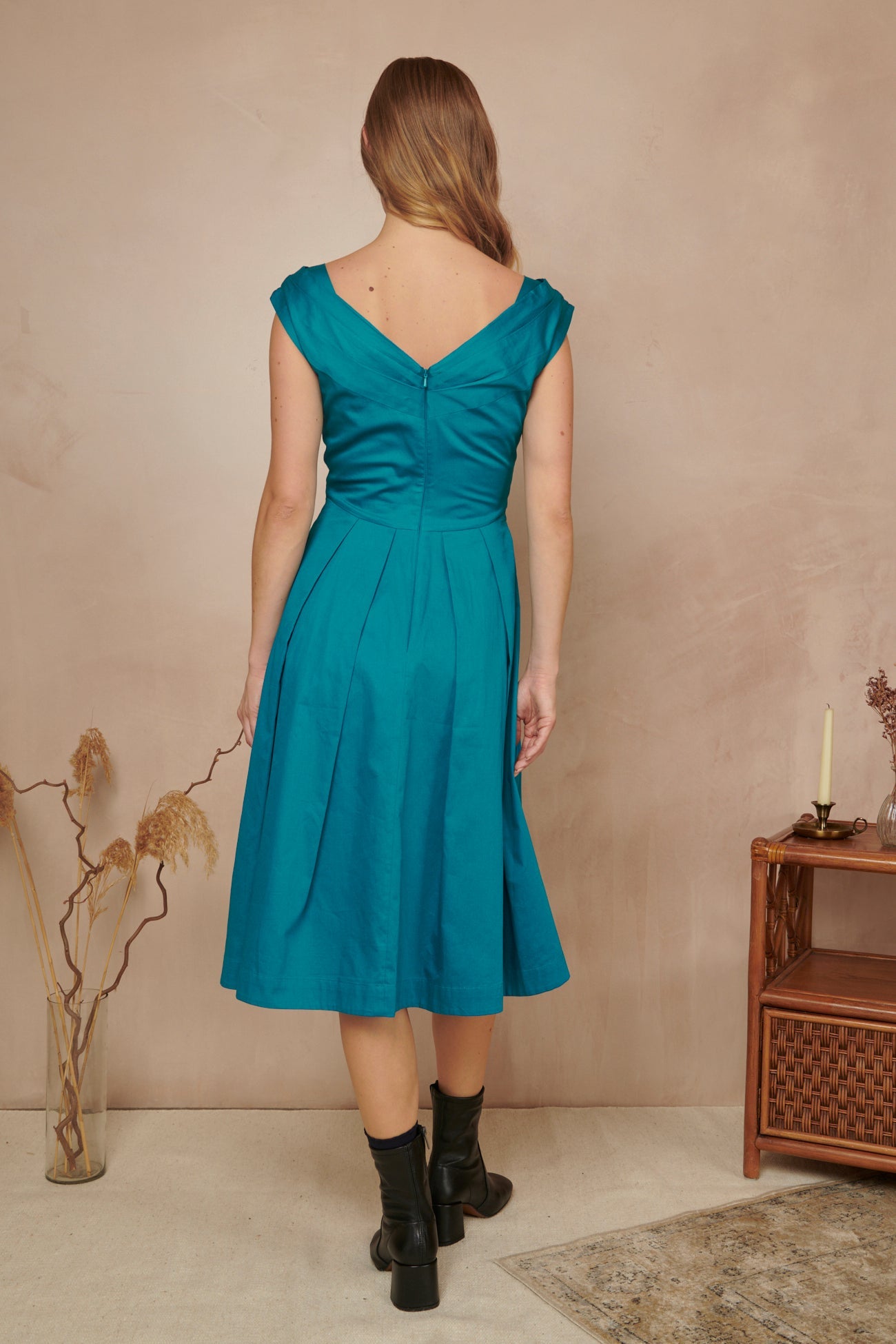 Image of FLORENCE COTTON SATIN BLUE TOPAZ DRESS - NON RETURNABLE SAMPLE SAMPLE SALE - Dress