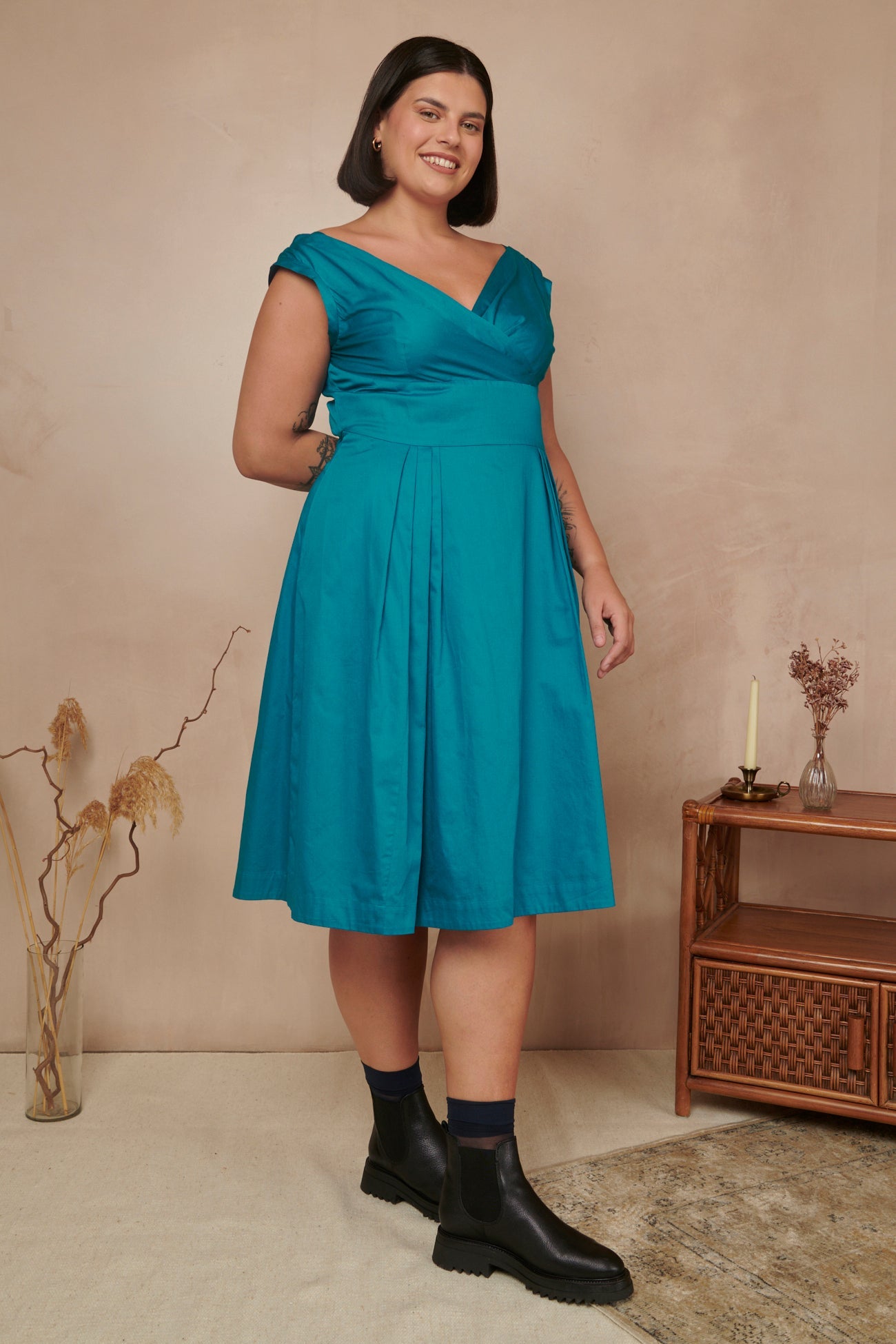 Image of FLORENCE COTTON SATIN BLUE TOPAZ DRESS - NON RETURNABLE SAMPLE SAMPLE SALE - Dress