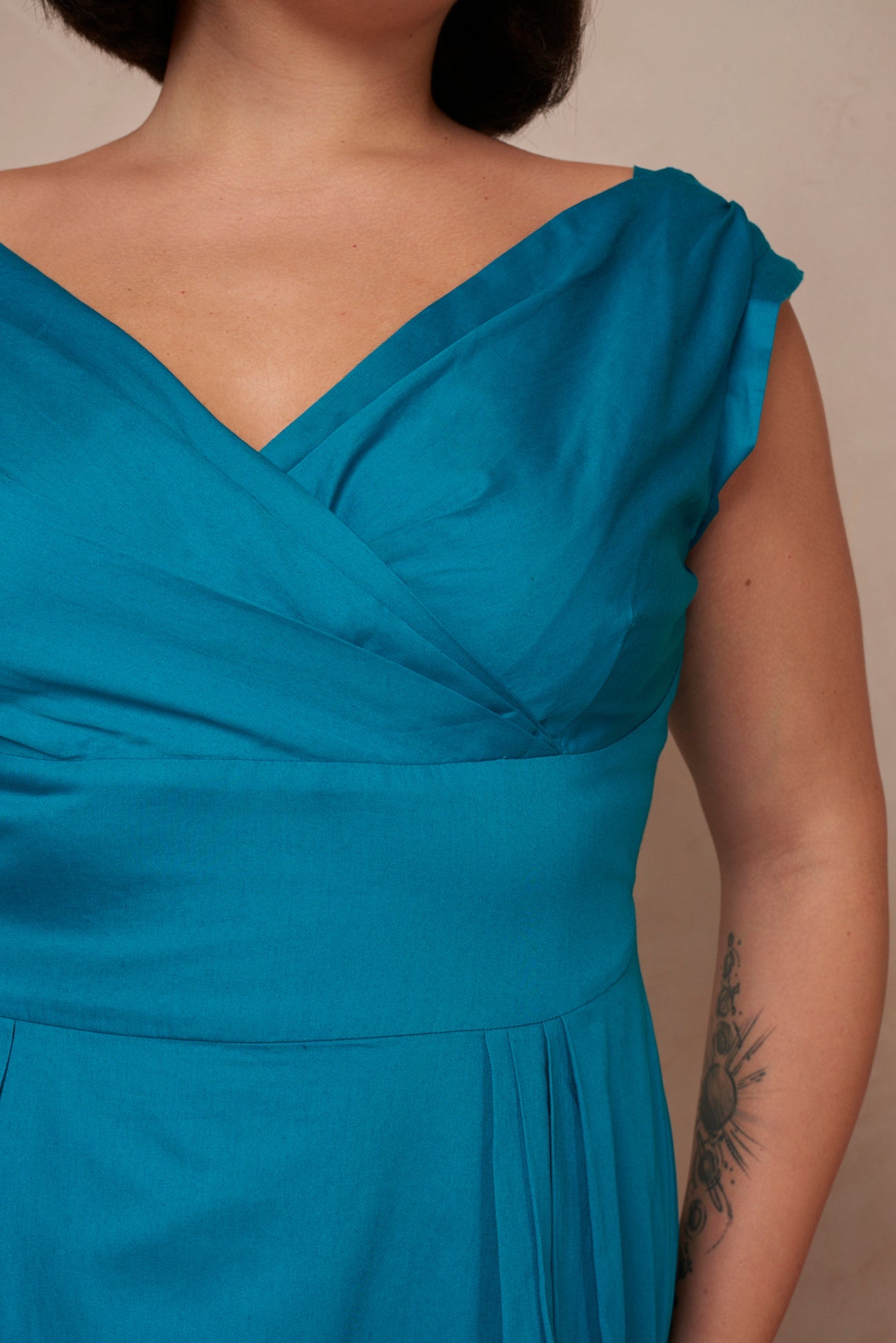 Image of FLORENCE COTTON SATIN BLUE TOPAZ DRESS - NON RETURNABLE SAMPLE SAMPLE SALE - Dress