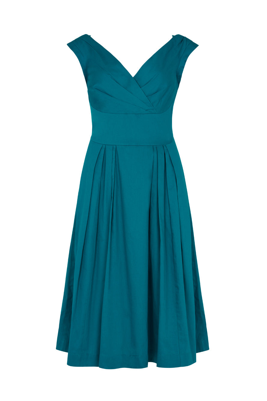 Image of FLORENCE COTTON SATIN BLUE TOPAZ DRESS - NON RETURNABLE SAMPLE SAMPLE SALE - Dress