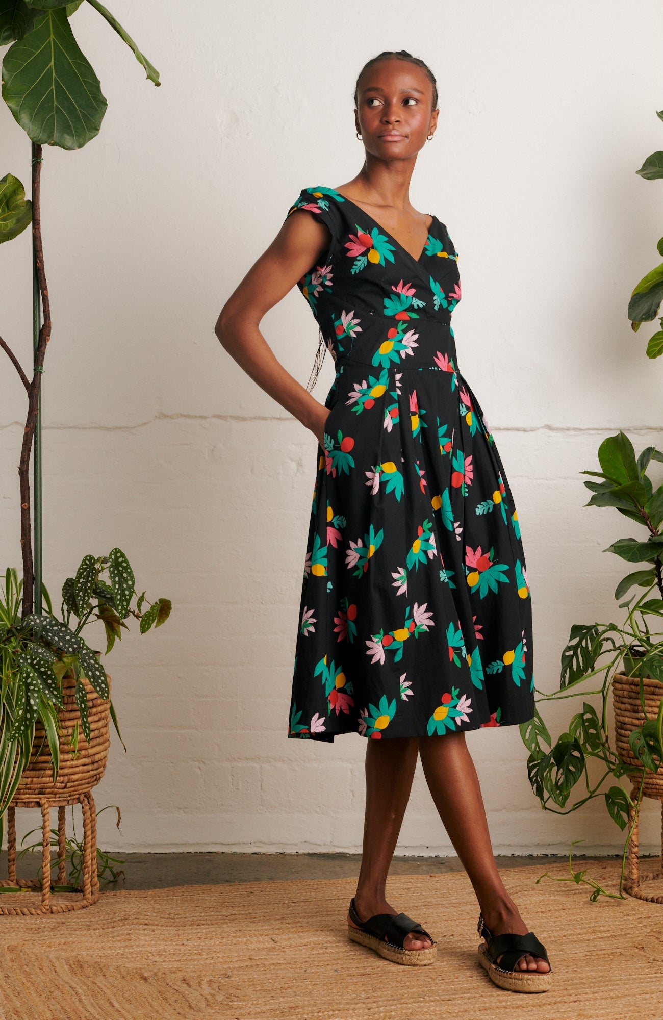 Image of FLORENCE BLACK SUMMER FRUITS DRESS - NON RETURNABLE SAMPLE ARCHIVE SS - Dress