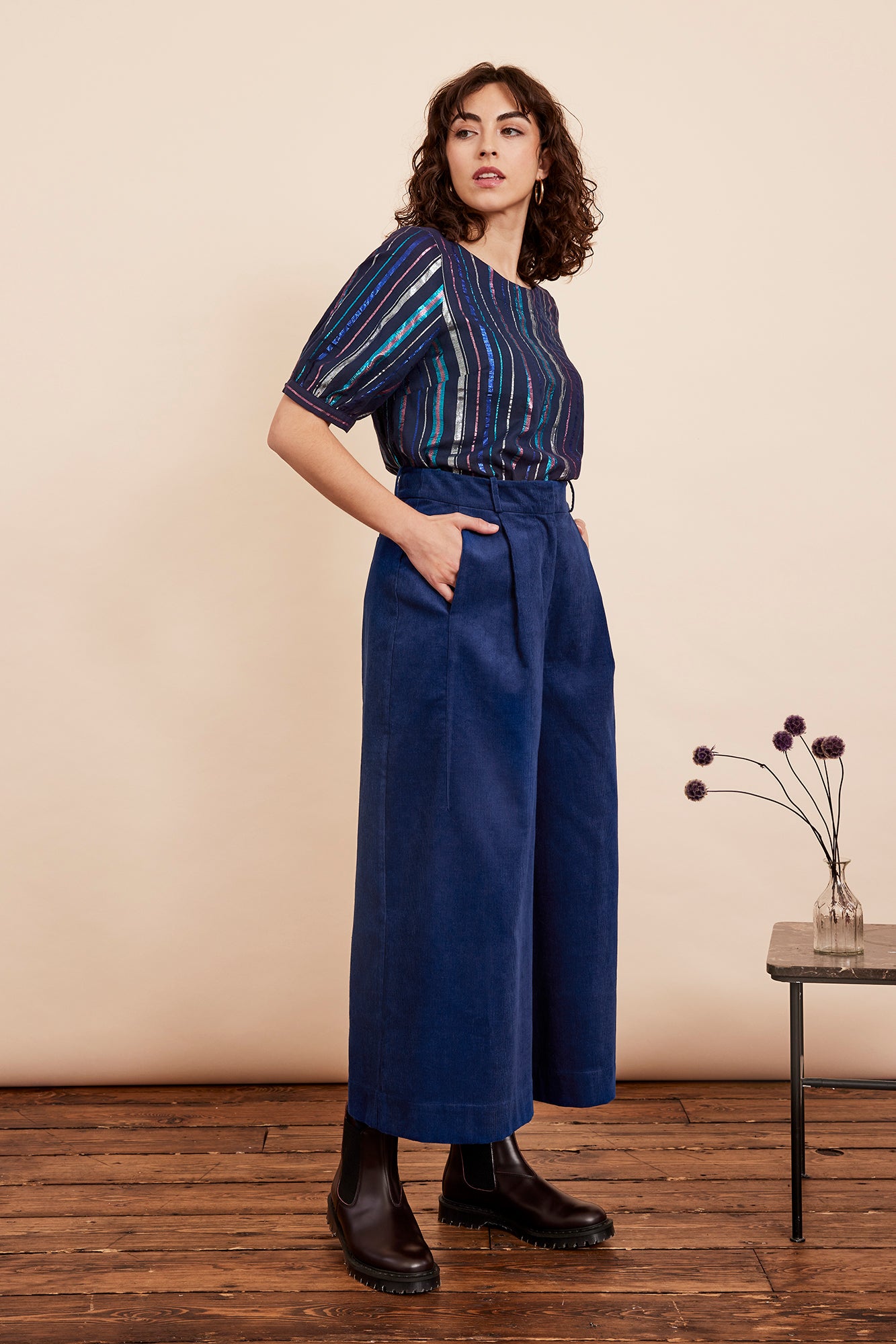 Image of Lori Needlecord Sapphire Blue Culotte Autumn/Winter 2024 - Trouser