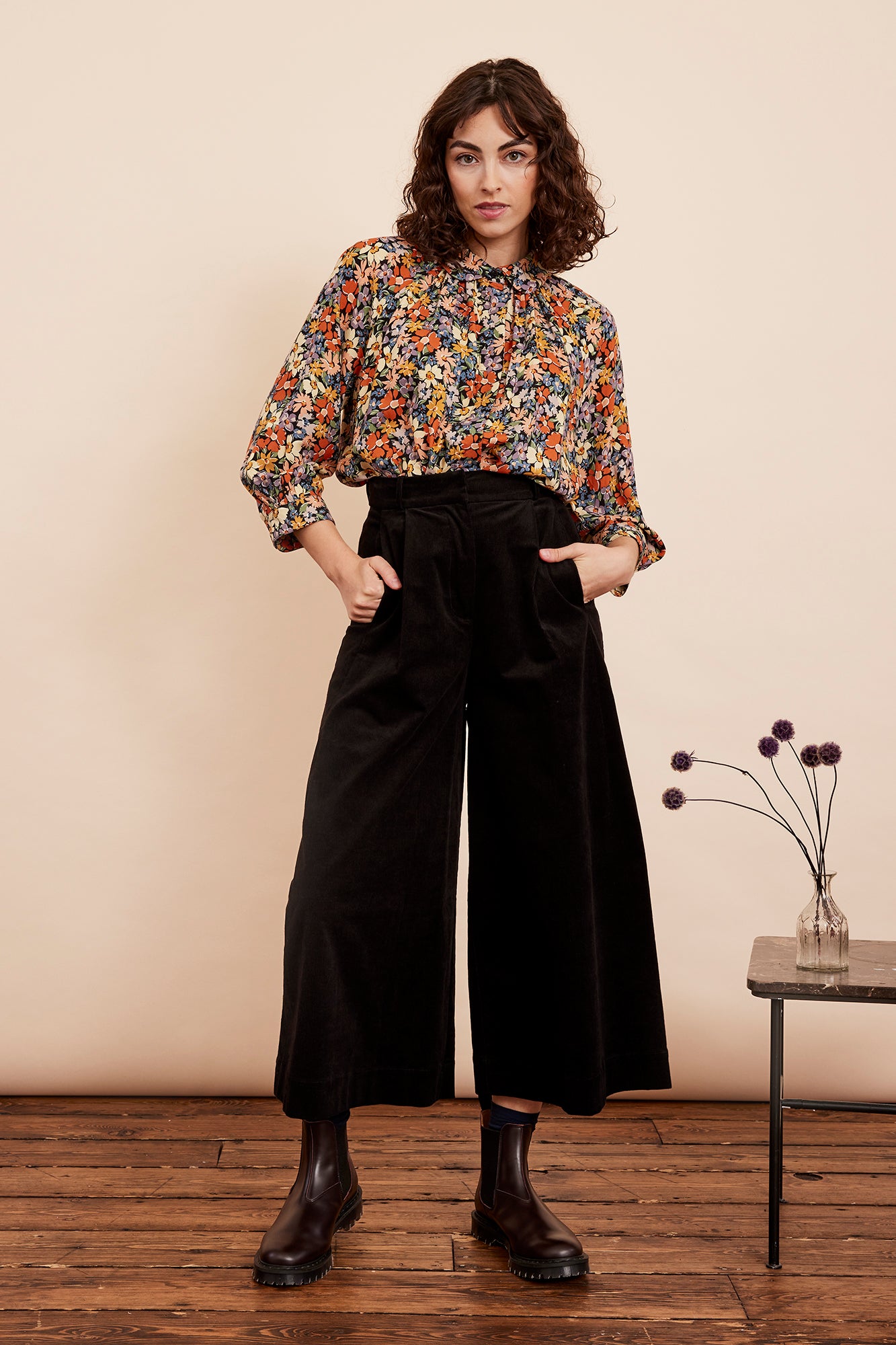 Image of Lori Needlecord Raven Black Culotte Autumn/Winter 2024 - Trouser