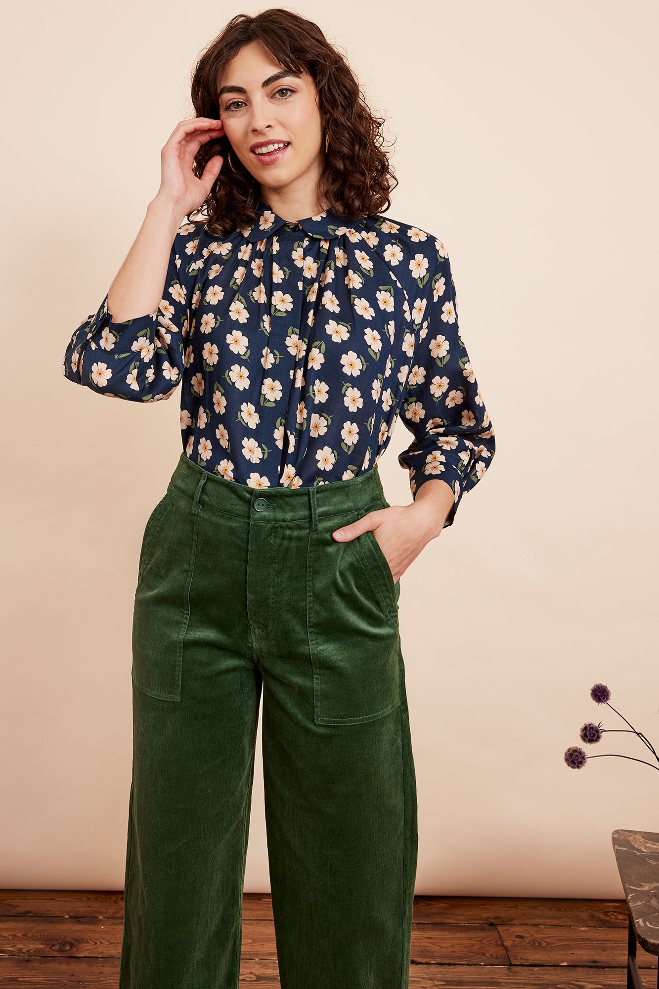 Image of Gwen Navy Floral Blouse Autumn/Winter 2024 - Top