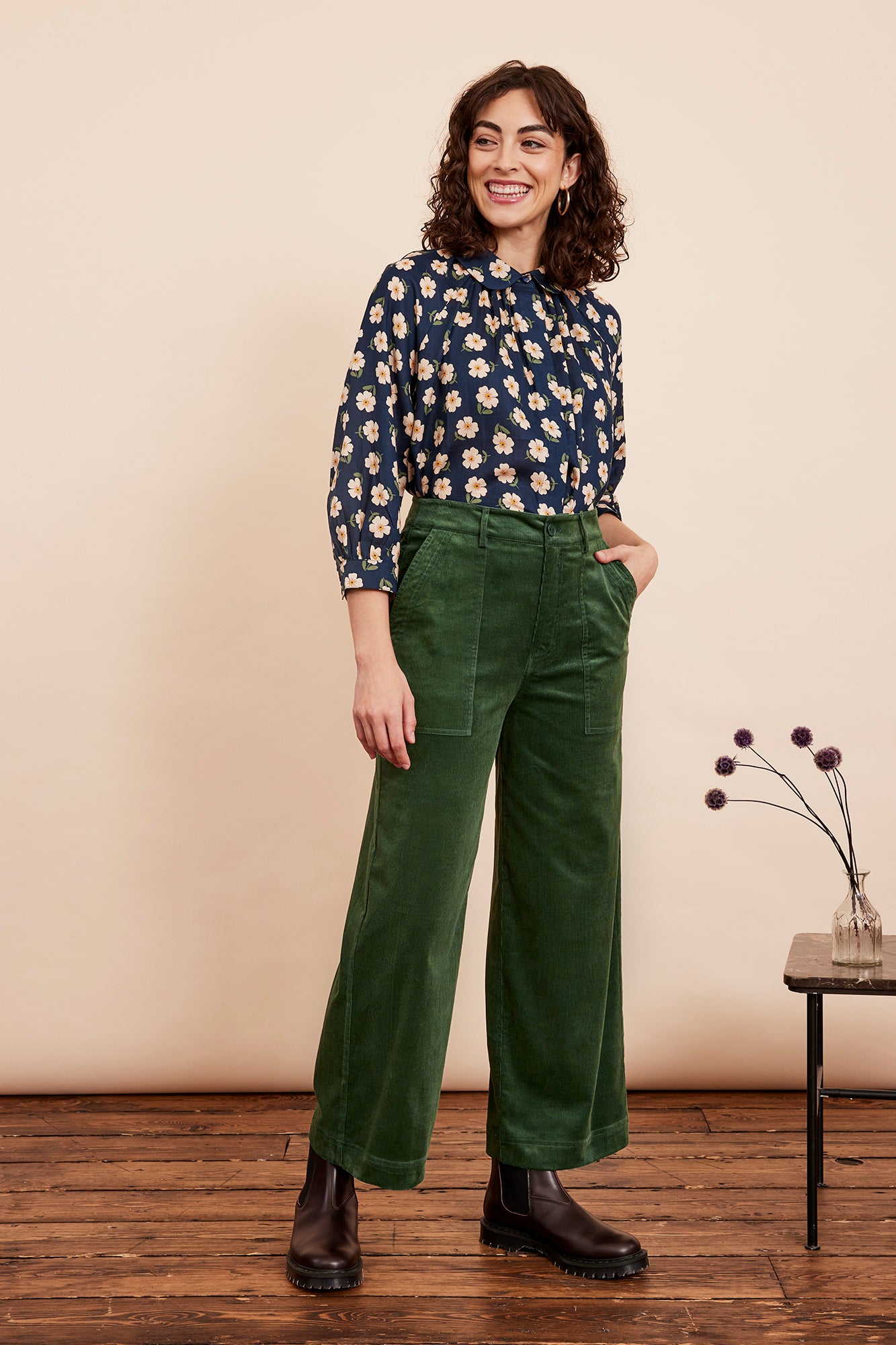 Image of Nora Needlecord Forest Green Trouser Cropped Autumn/Winter 2024 - Trouser