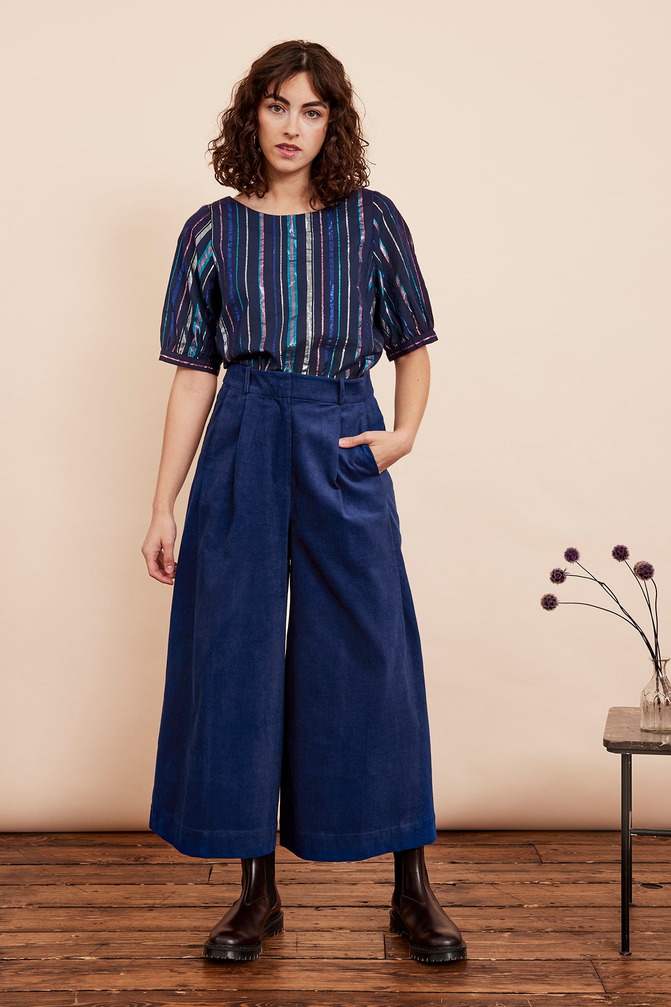 Image of Lori Needlecord Sapphire Blue Culotte Autumn/Winter 2024 - Trouser