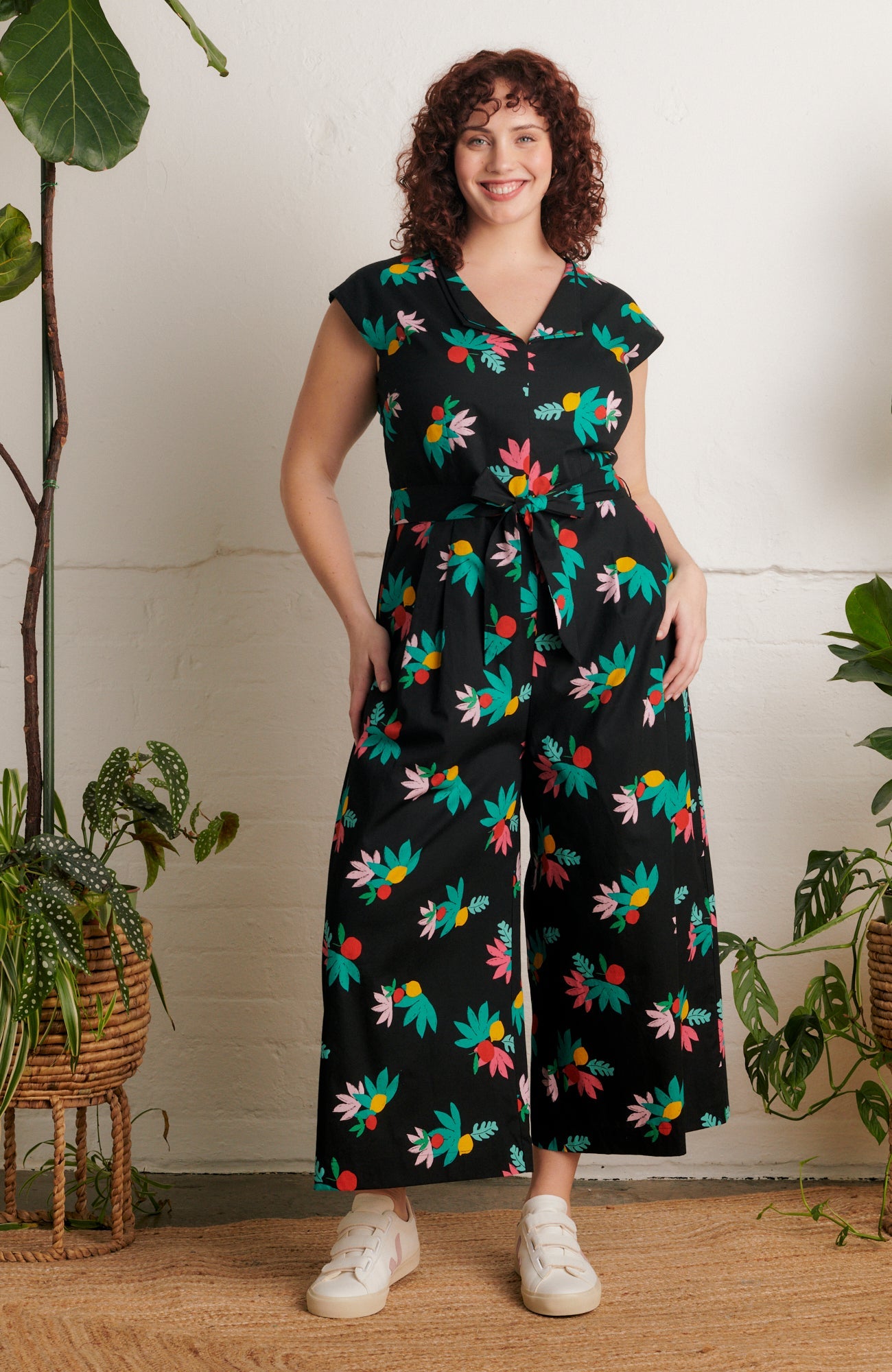 Image of NORA BLACK SUMMER FRUITS JUMPSUIT - NON RETURNABLE SAMPLE ARCHIVE SS - Jumpsuit
