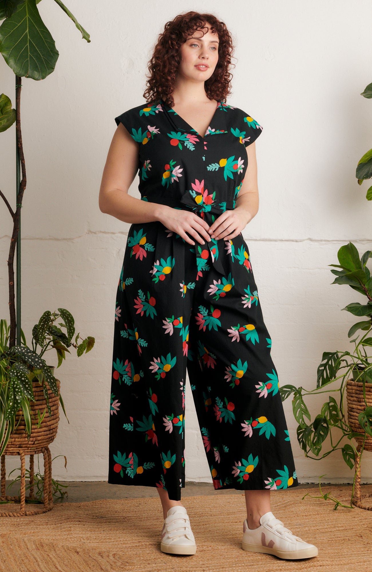Image of NORA BLACK SUMMER FRUITS JUMPSUIT - NON RETURNABLE SAMPLE ARCHIVE SS - Jumpsuit
