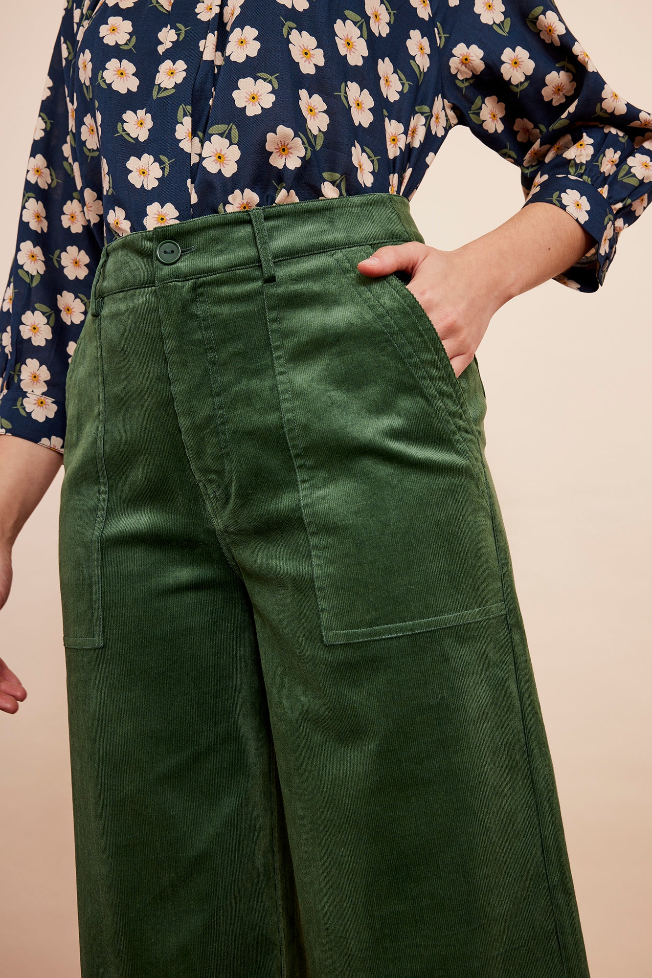 Image of Nora Needlecord Forest Green Trouser Cropped Autumn/Winter 2024 - Trouser