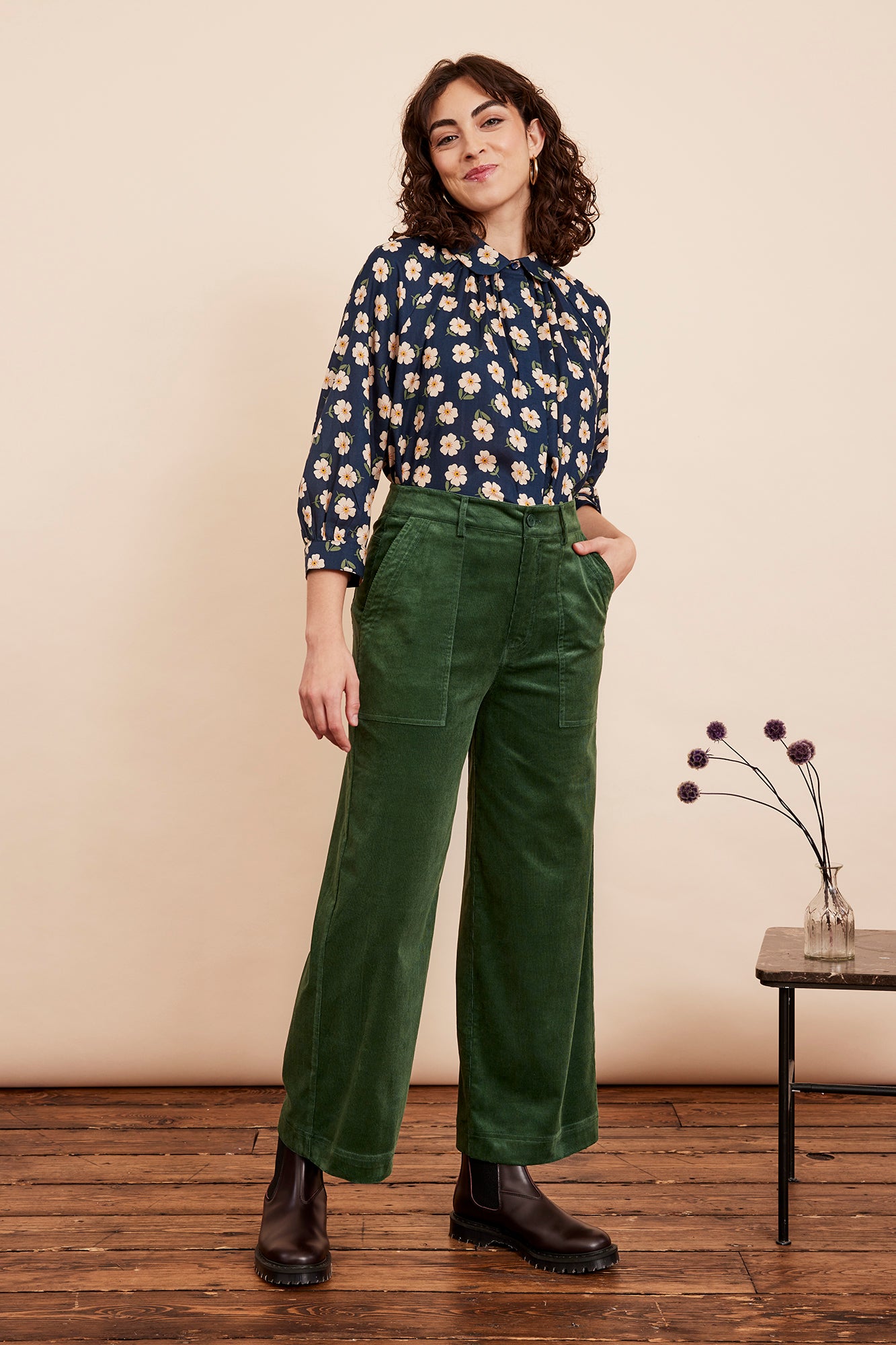 Image of Nora Needlecord Forest Green Trouser Cropped Autumn/Winter 2024 - Trouser