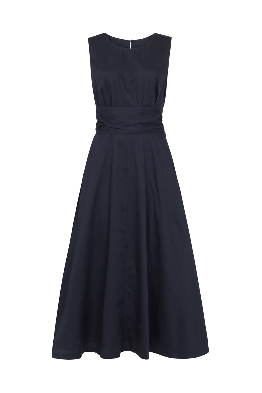 Image of Roberta Cotton Satin Midnight Navy Dress Autumn/Winter 2023 - Dress