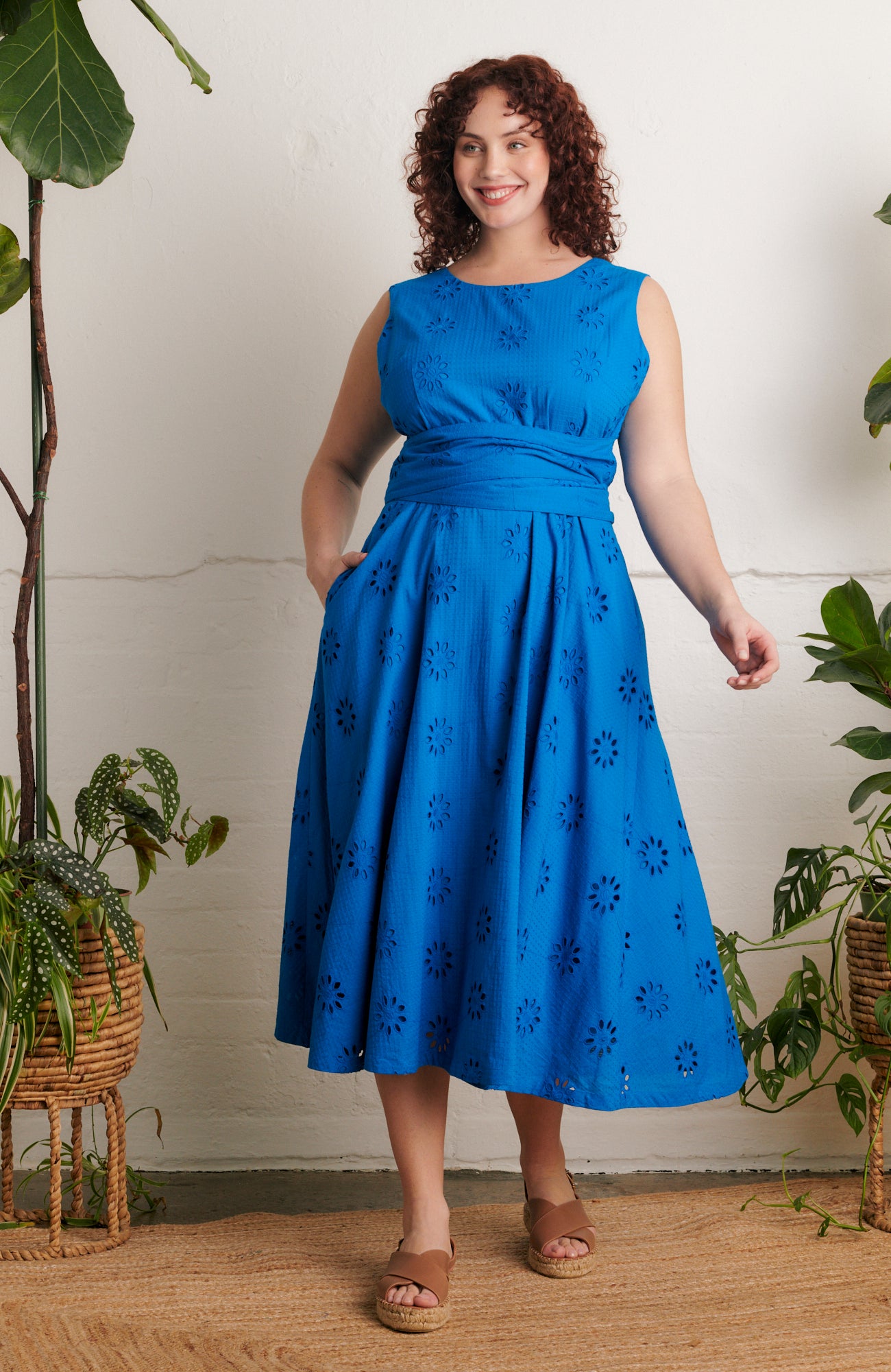 Image of Roberta Floral Broderie Brilliant Blue Dress Spring/Summer 2024 - Dress