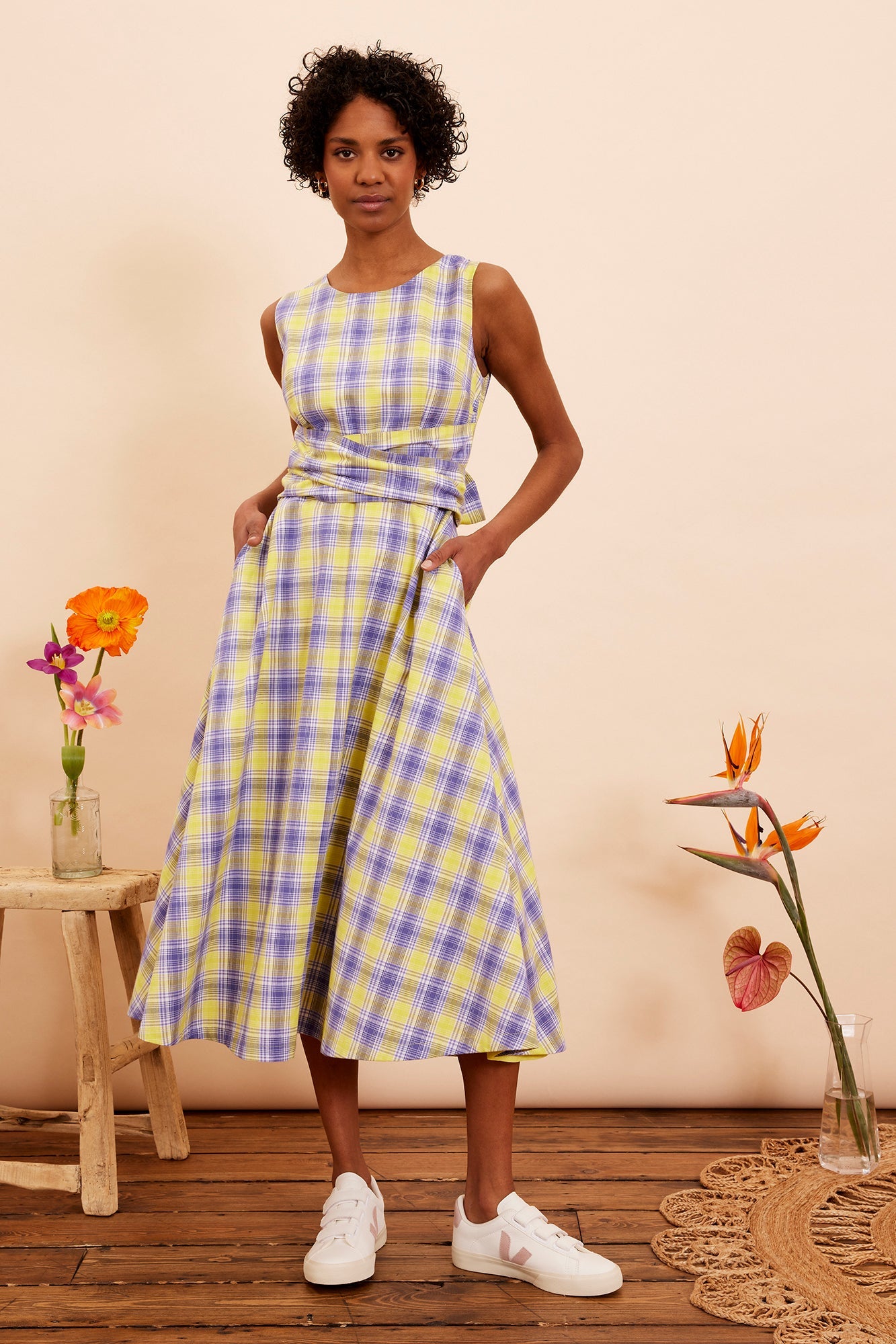 Image of ROBERTA LILAC SUNSHINE PLAID DRESS - NON RETURNABLE SAMPLE ARCHIVE SS - Dress