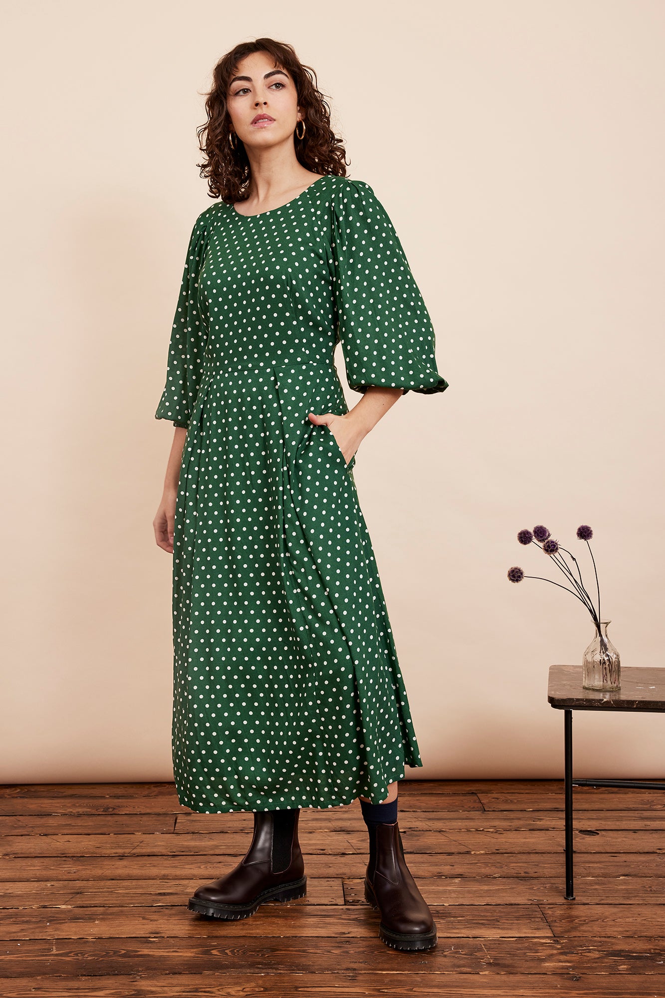 Image of SABLE VERDANT GREEN SPOT DRESS - NON RETURNABLE SAMPLE ARCHIVE SS - Dress