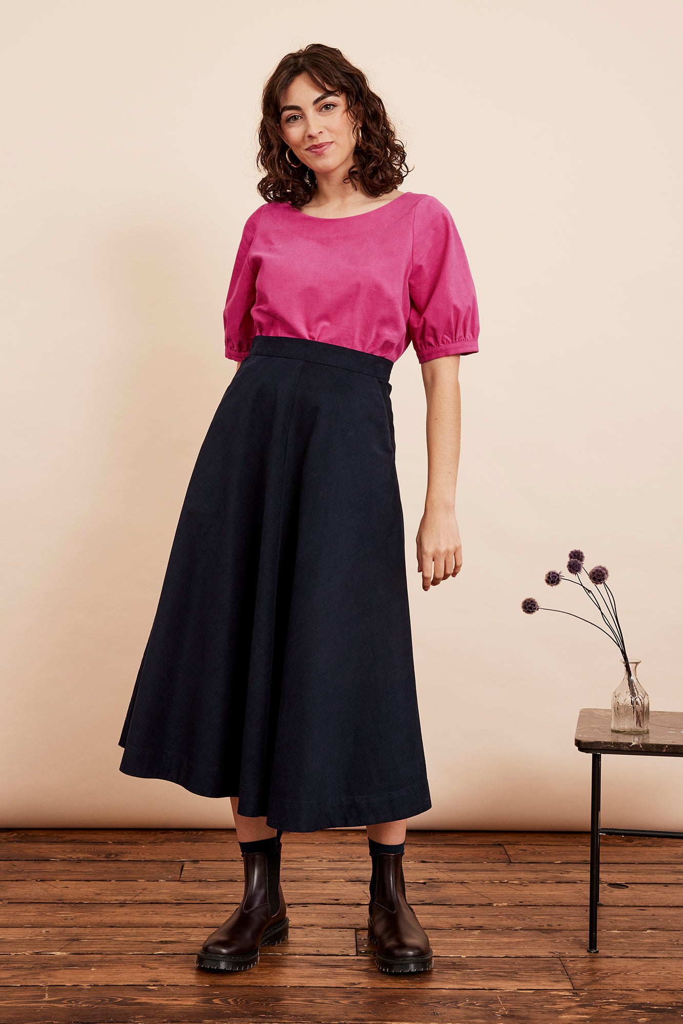 Image of Sandra Needlecord Petrol Blue Skirt Autumn/Winter 2024 - Skirt