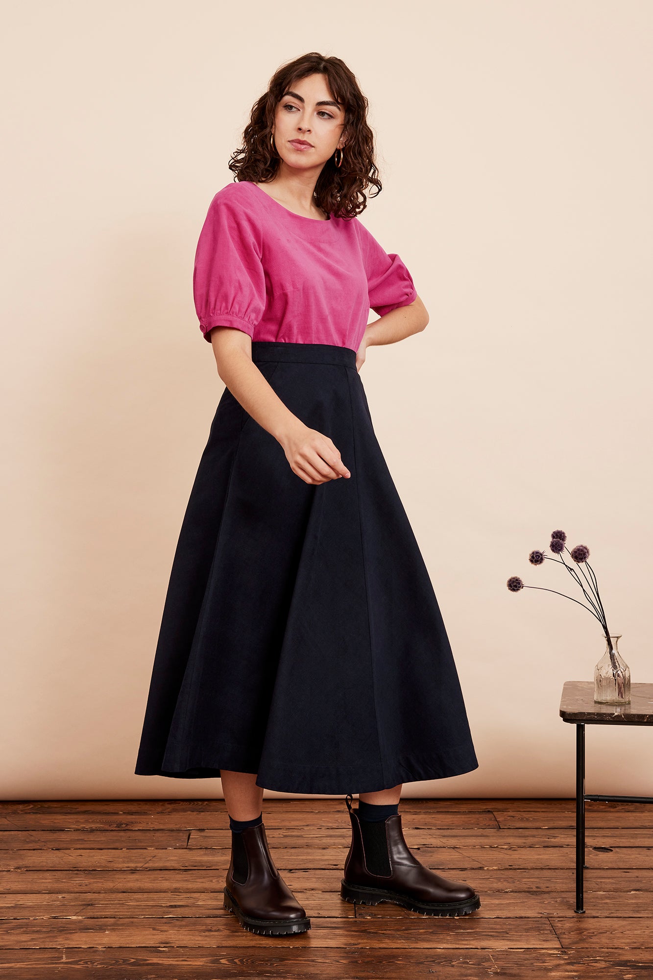 Image of Sandra Needlecord Petrol Blue Skirt Autumn/Winter 2024 - Skirt