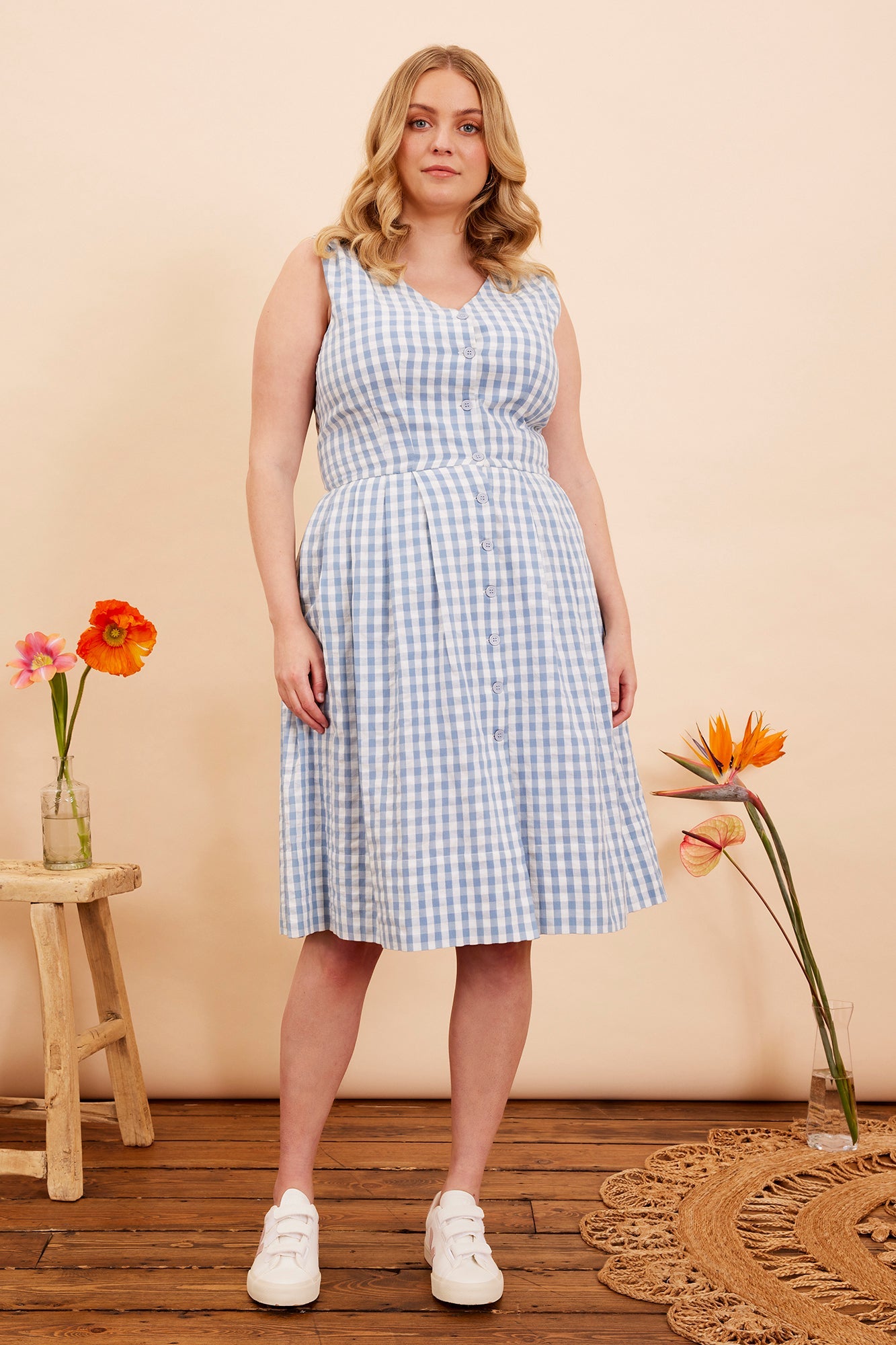Image of SCARLETT INDIA BLUE CHECK DRESS - NON RETURNABLE SAMPLE ARCHIVE SS - Dress