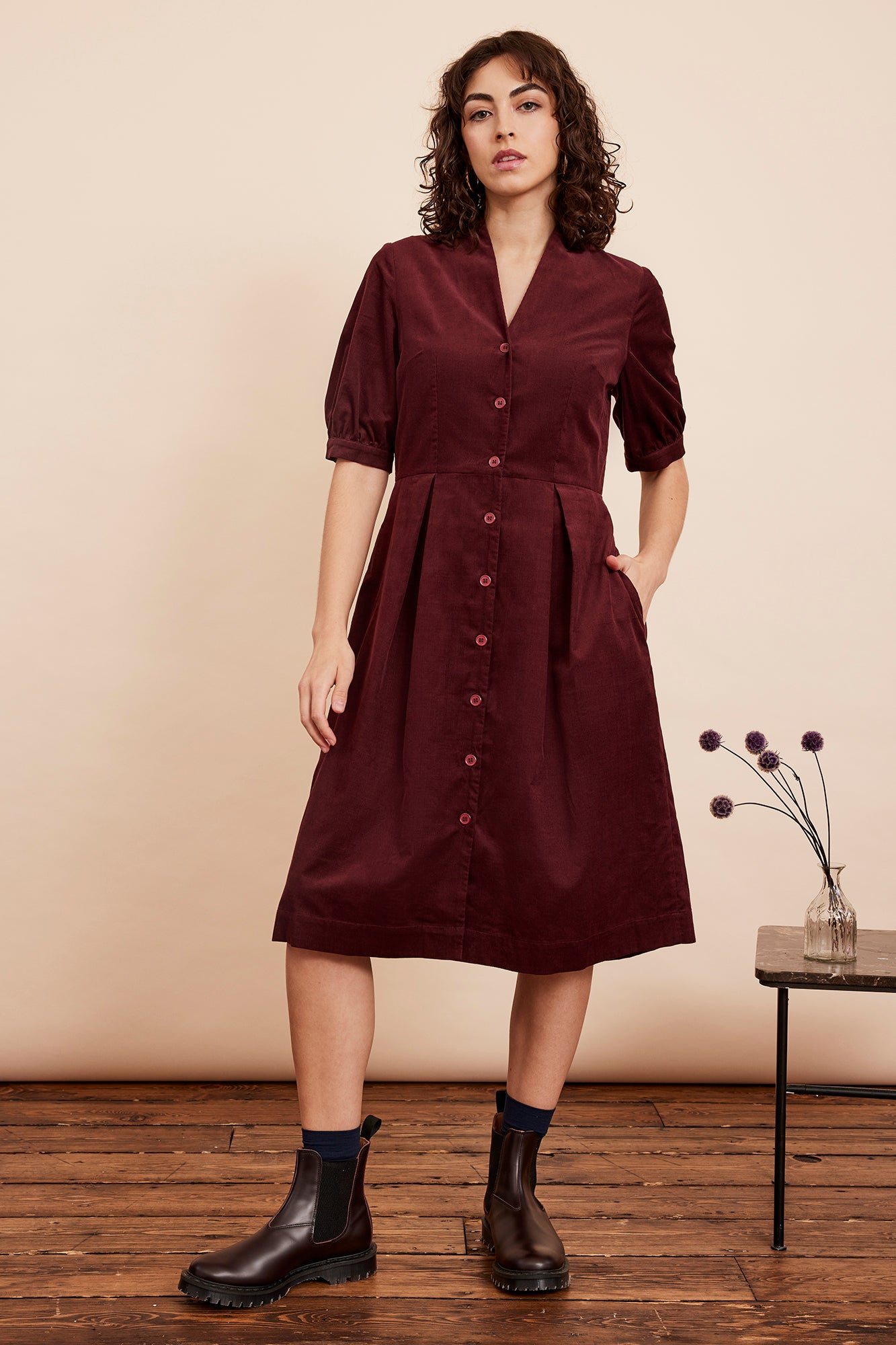 Image of Stella Needlecord Bordeaux Shirt Dress Autumn/Winter 2024 - Dress