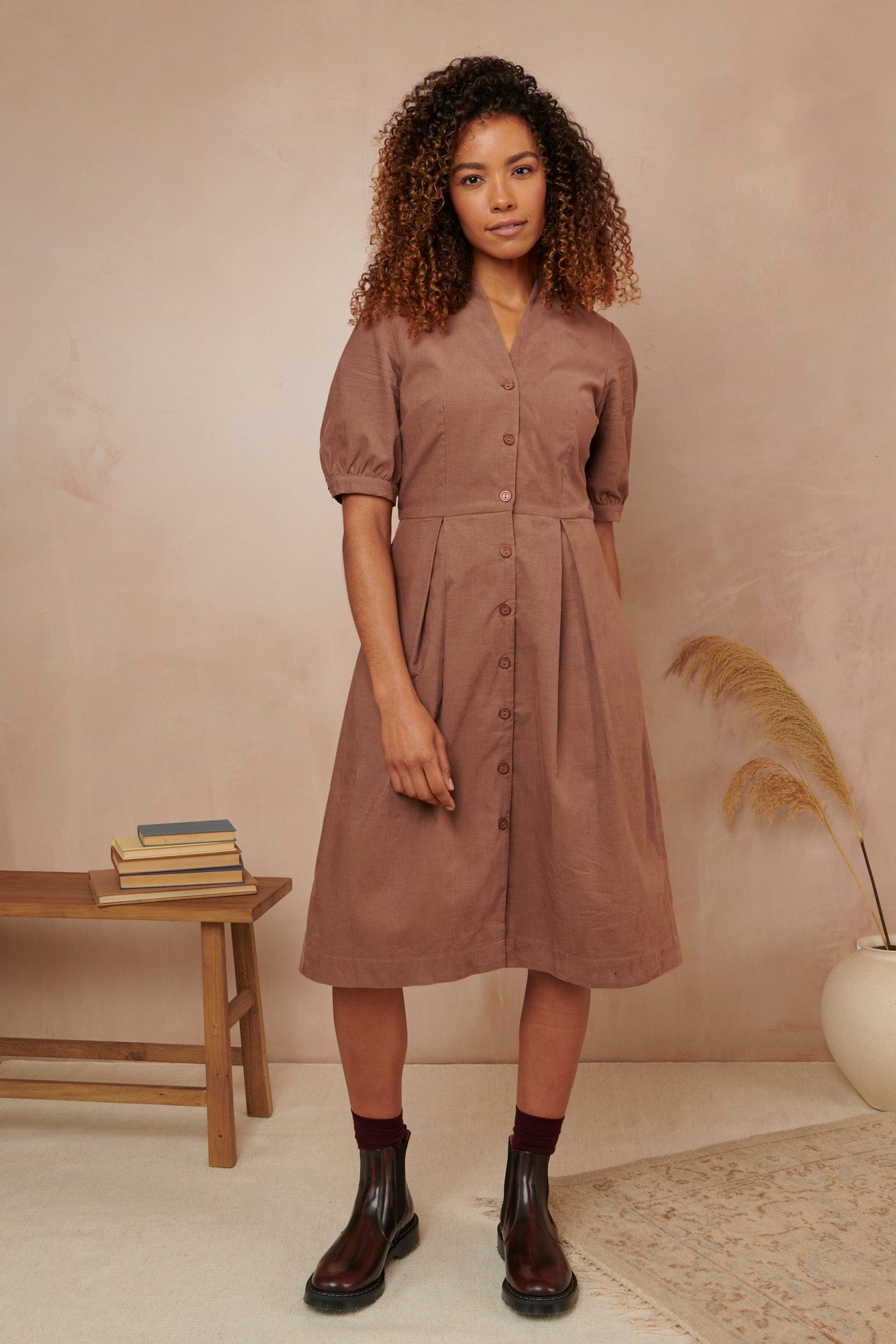 Image of Stella Hazelnut Needlecord Shirt Dress Carryover - Dress