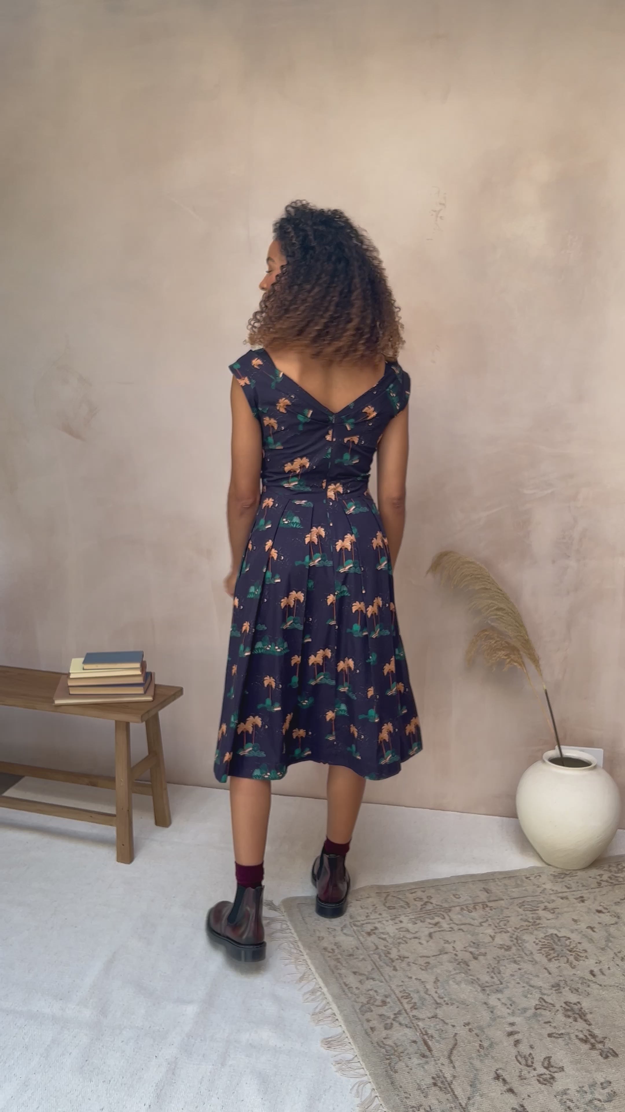 video of the Florence Dress in Desert Dreams design by Emily and Fin, captured in a video. 
