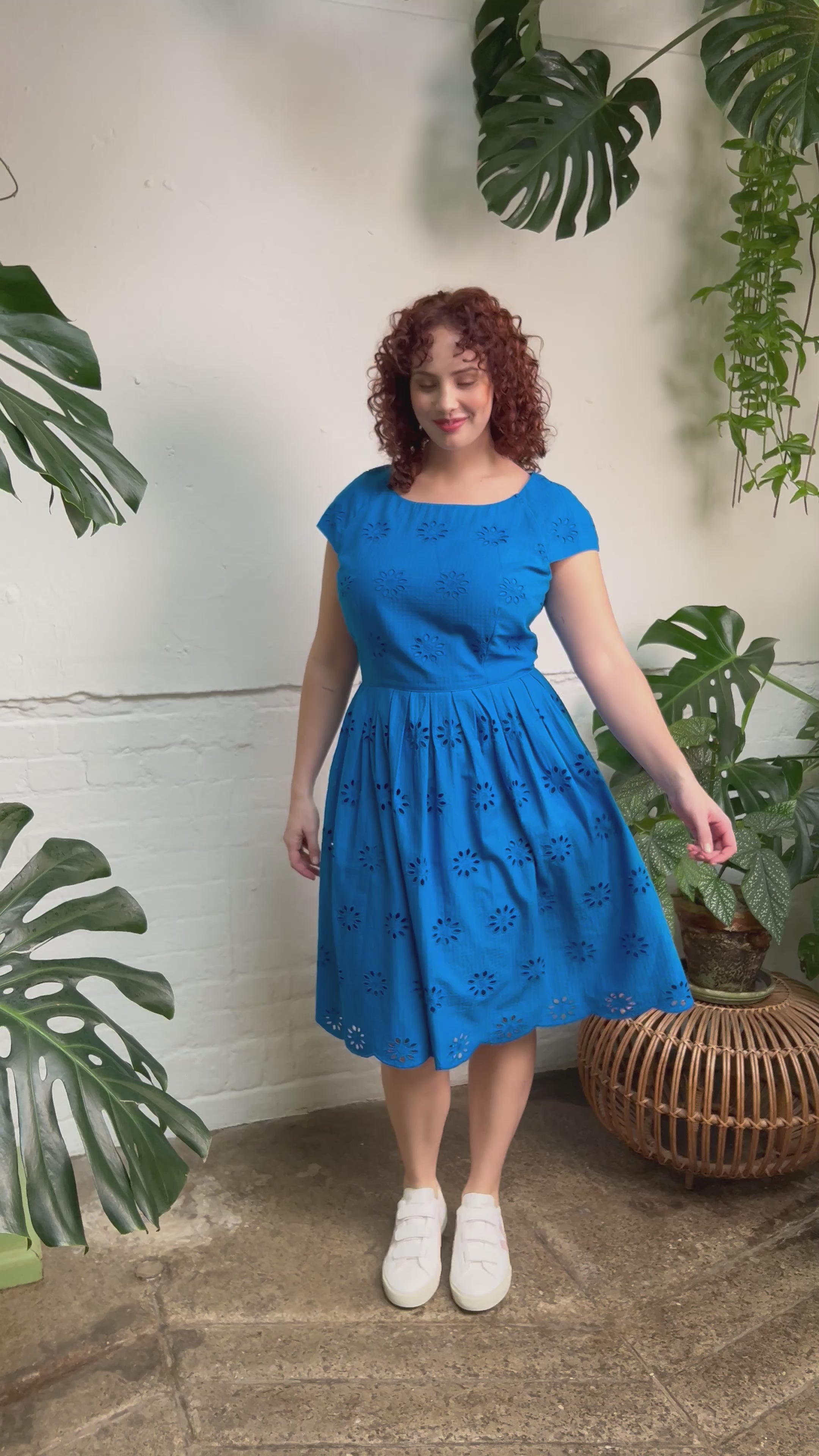 Claudia Floral Broderie Brilliant Blue Dress