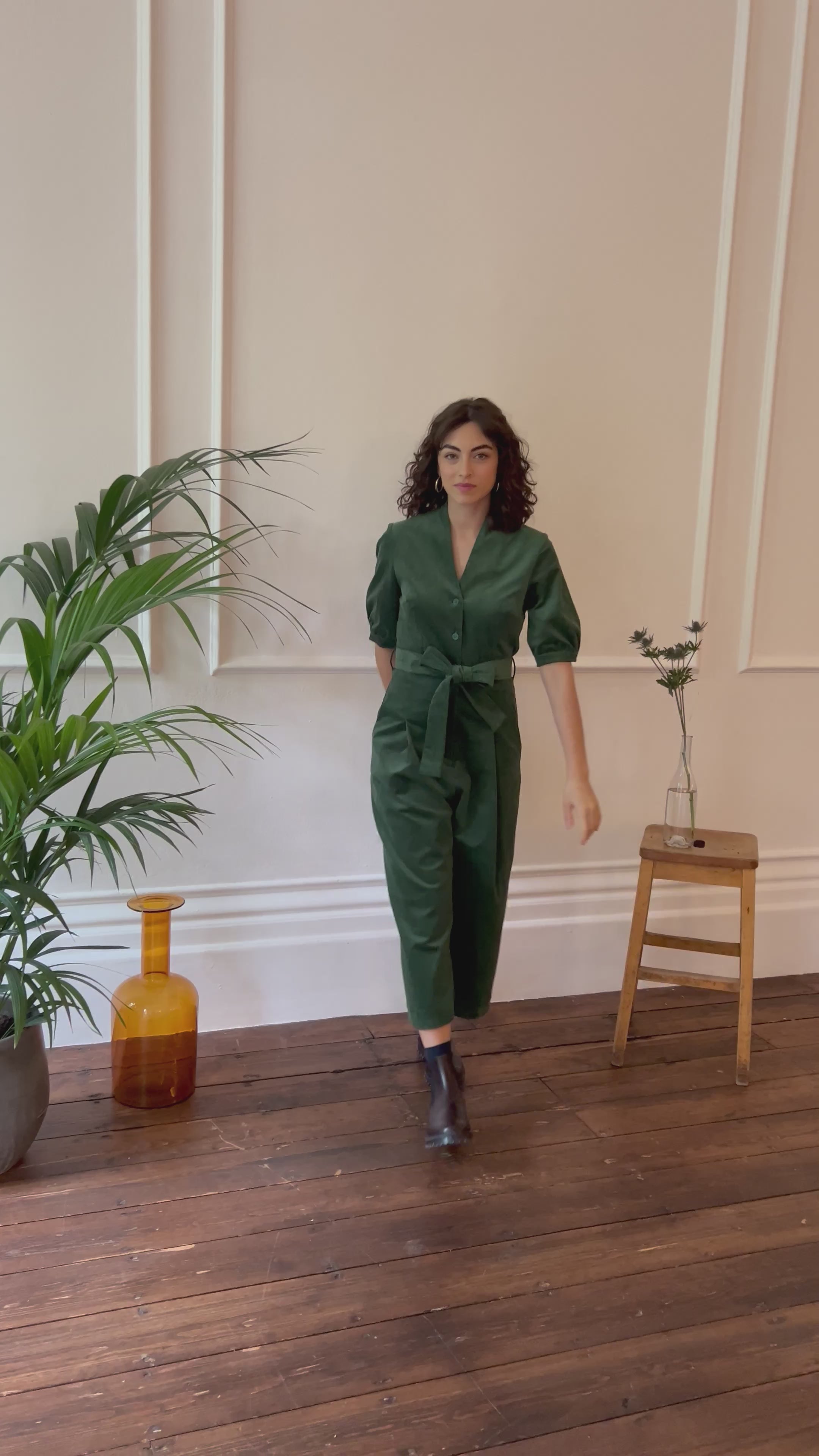 Stella Needlecord Forest Green Jumpsuit