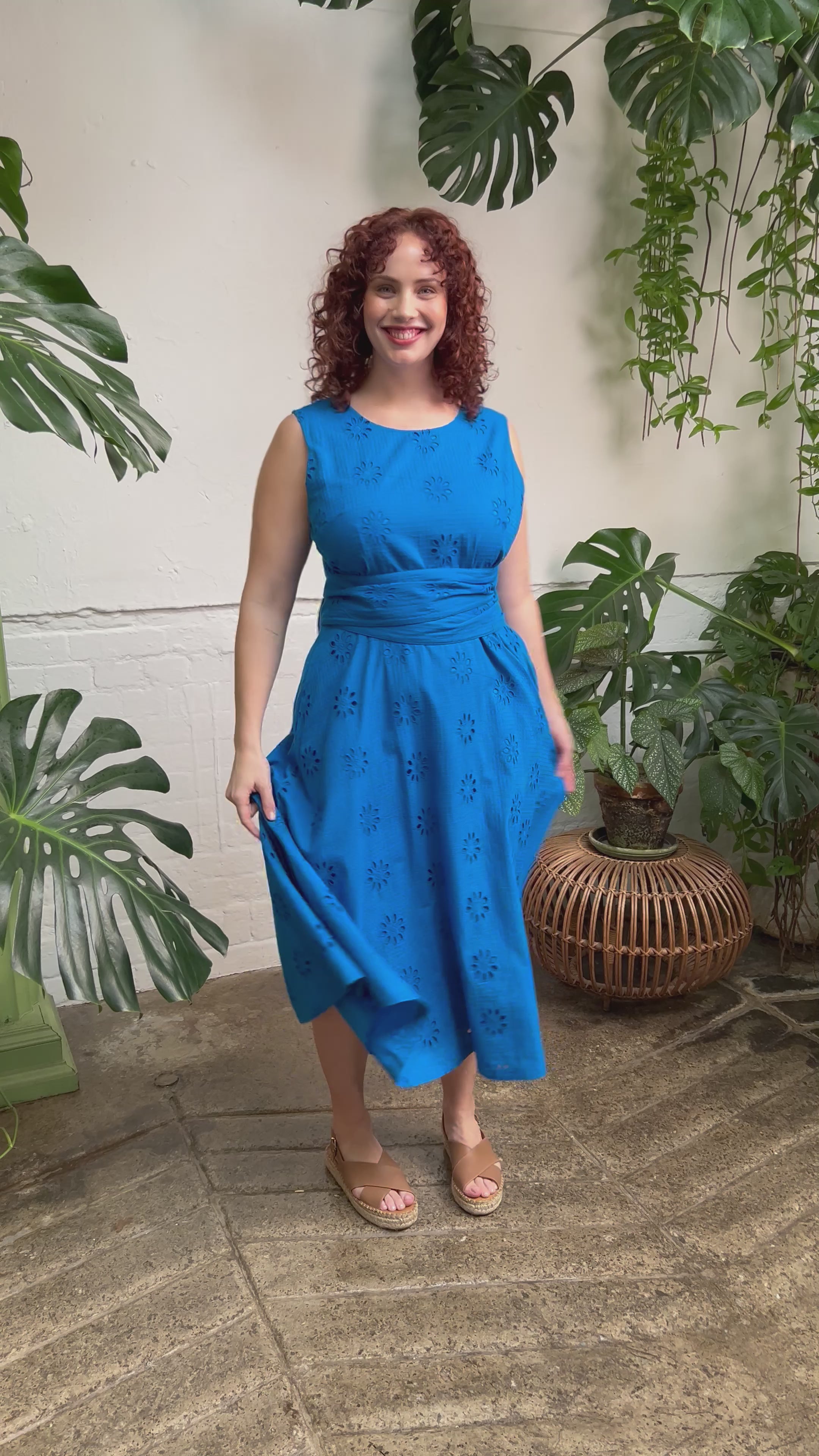 Roberta Floral Broderie Brilliant Blue Dress