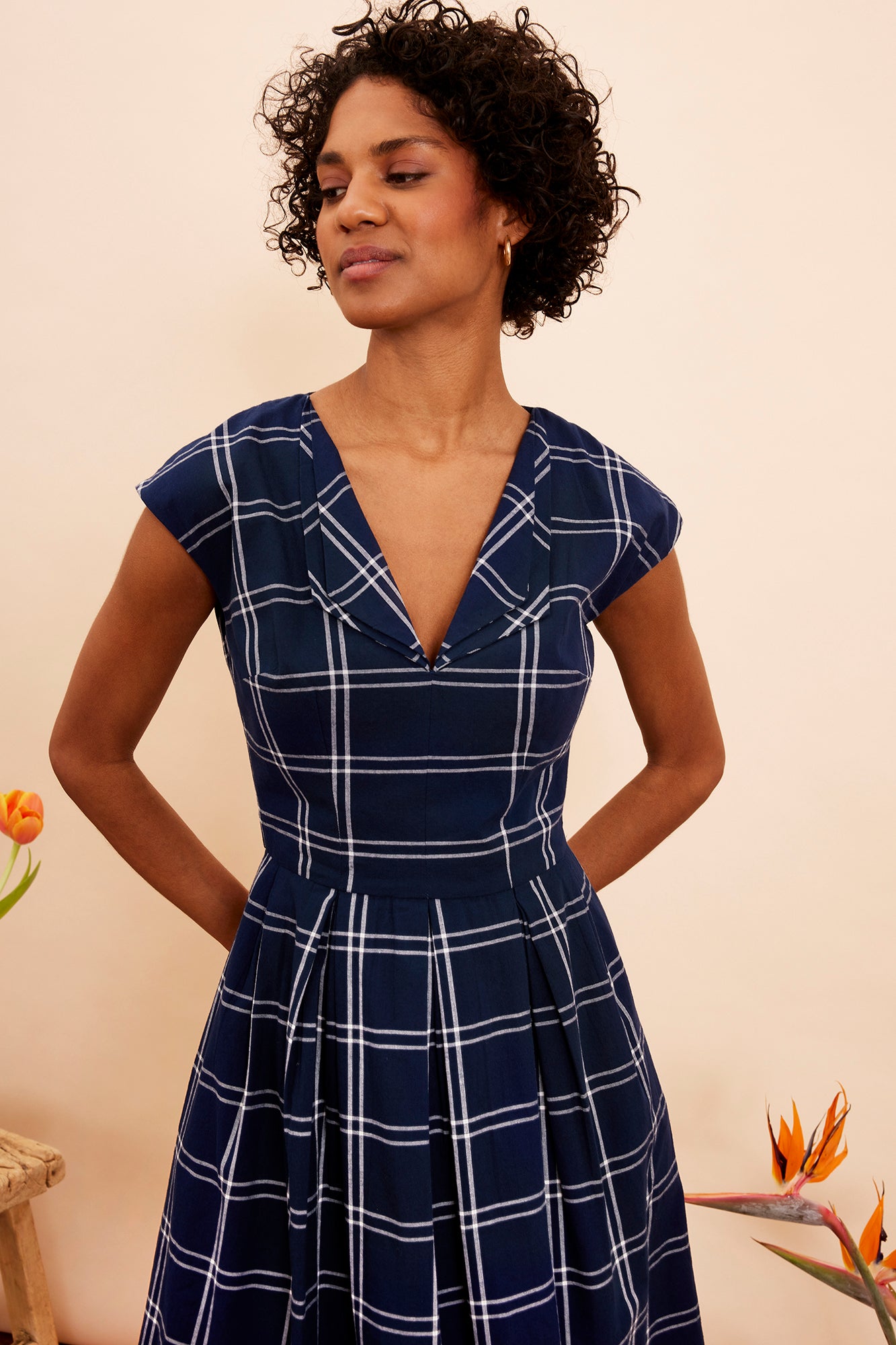 Image of Annie Navy Plaid Dress Carryover - Dress