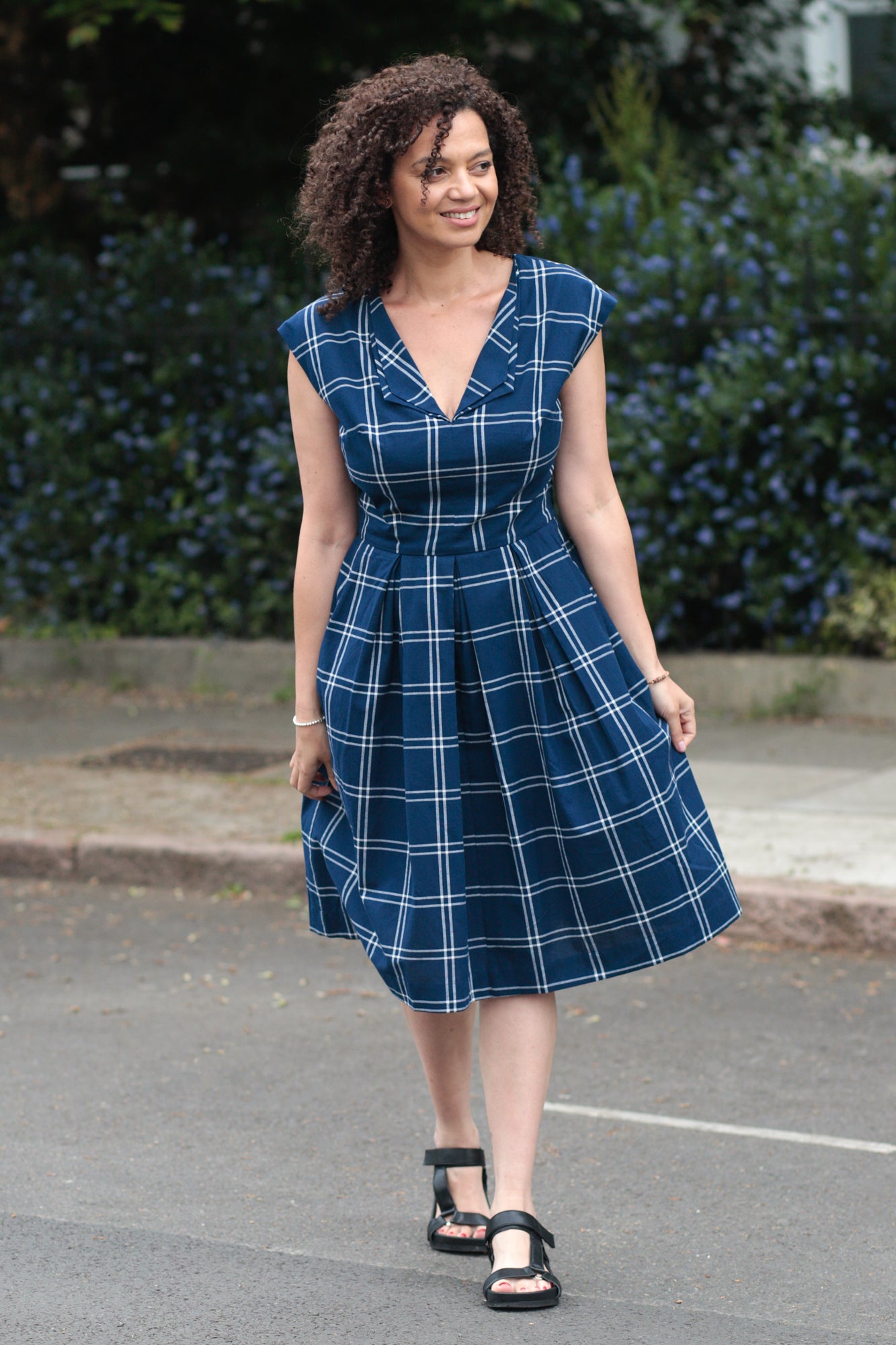 Image of Annie Navy Plaid Dress Carryover - Dress