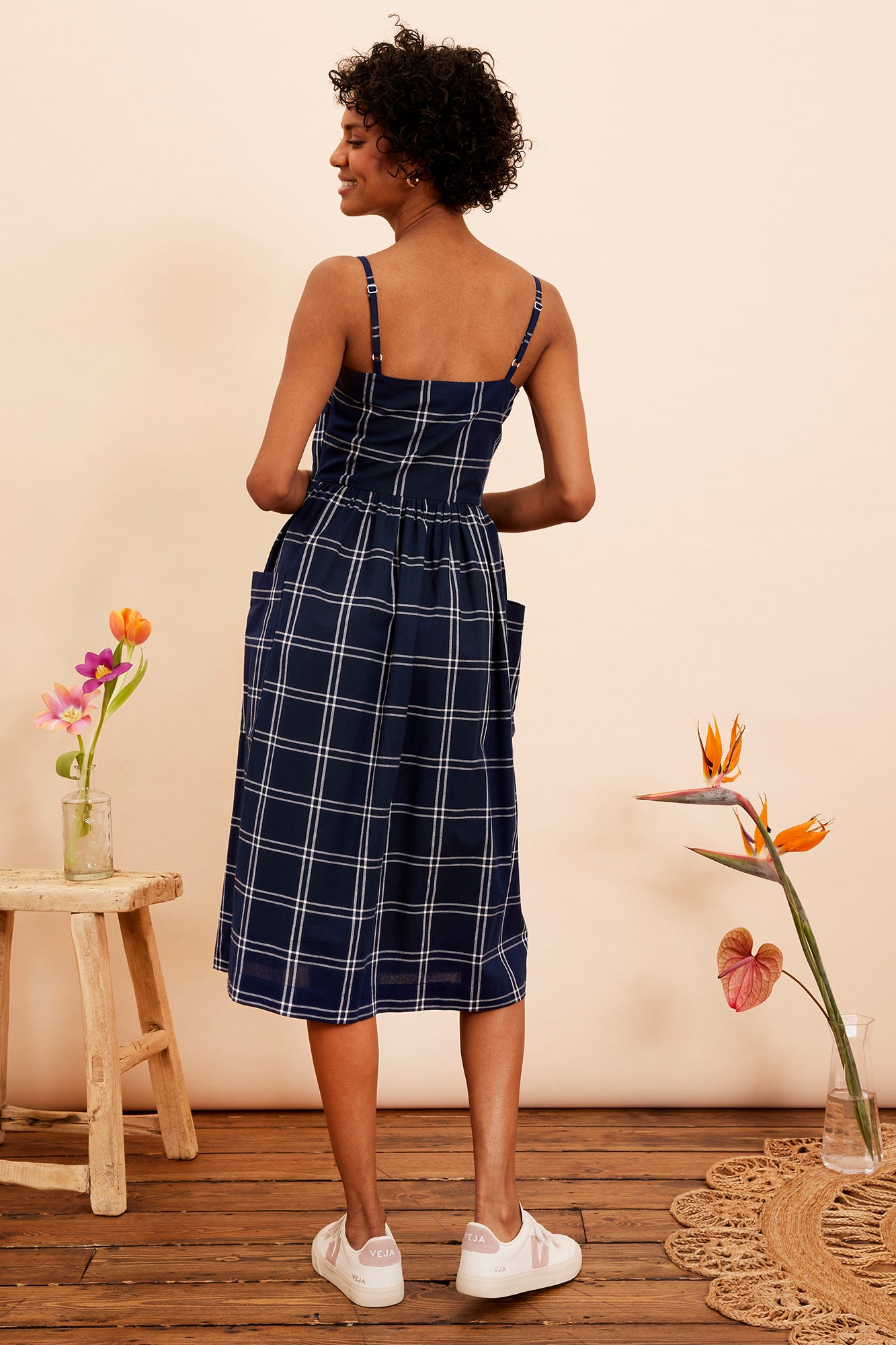 Image of Bree Navy Plaid Dress Carryover - Dress