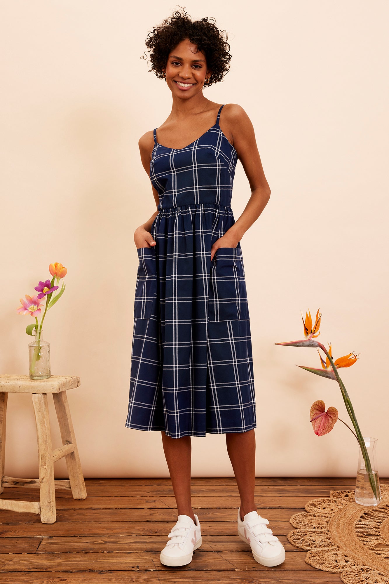 Image of Bree Navy Plaid Dress Carryover - Dress