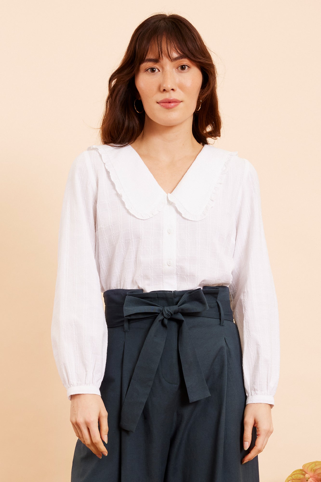 Image of Jean White Lattice Check Blouse Carryover - Top