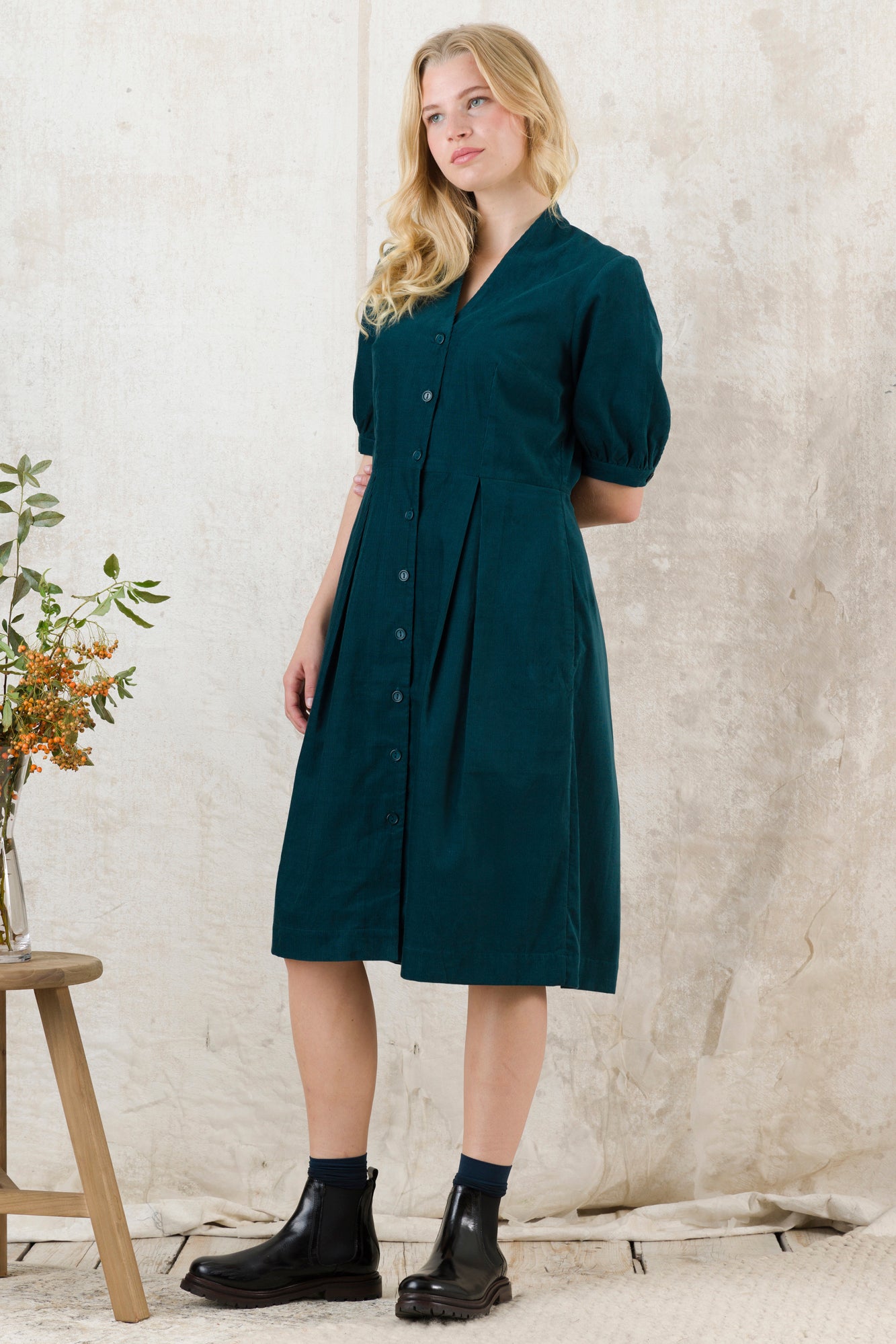 Image of Stella Needlecord Deep Teal Shirt Dress Carryover - Dress